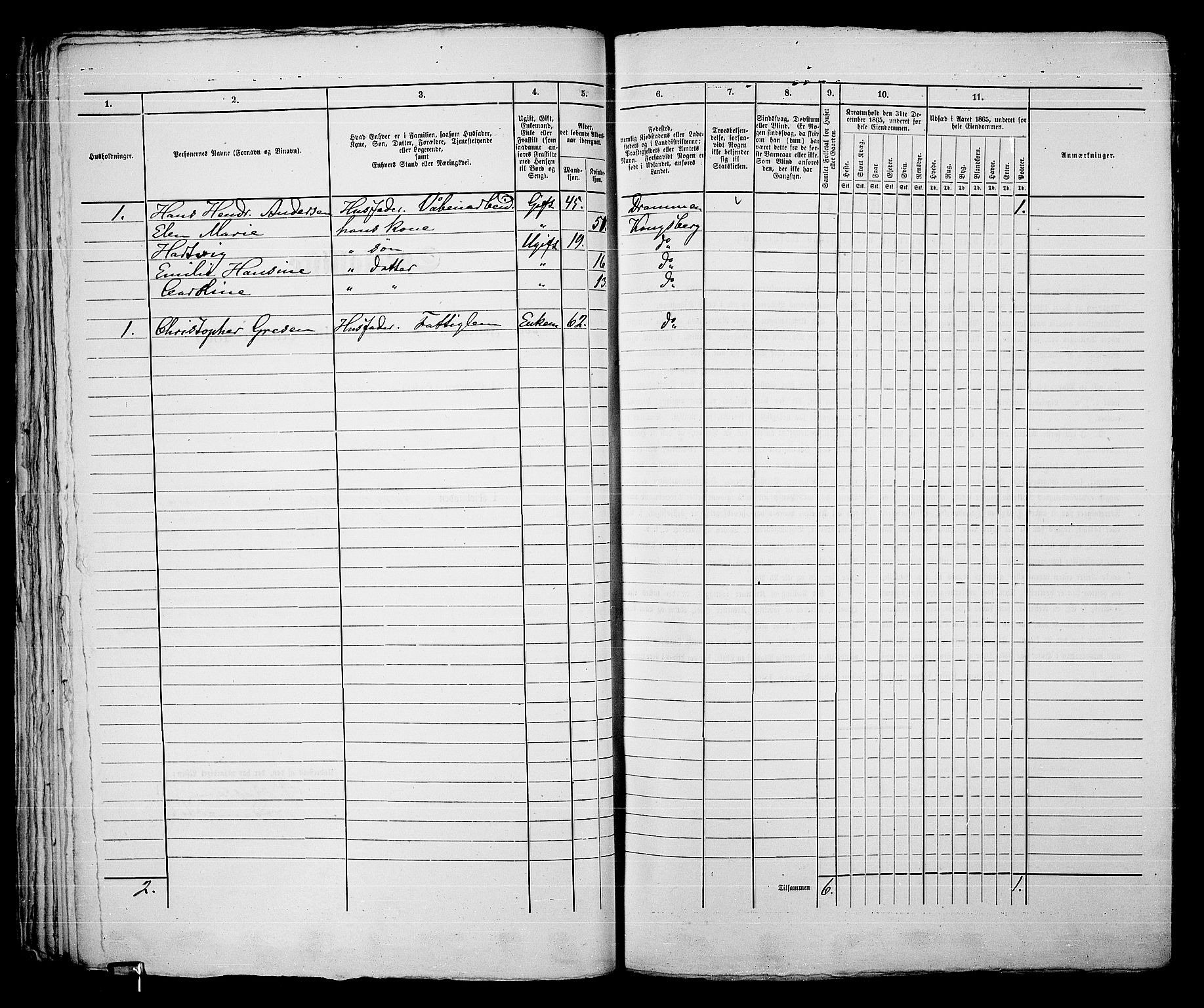 RA, 1865 census for Kongsberg/Kongsberg, 1865, p. 630