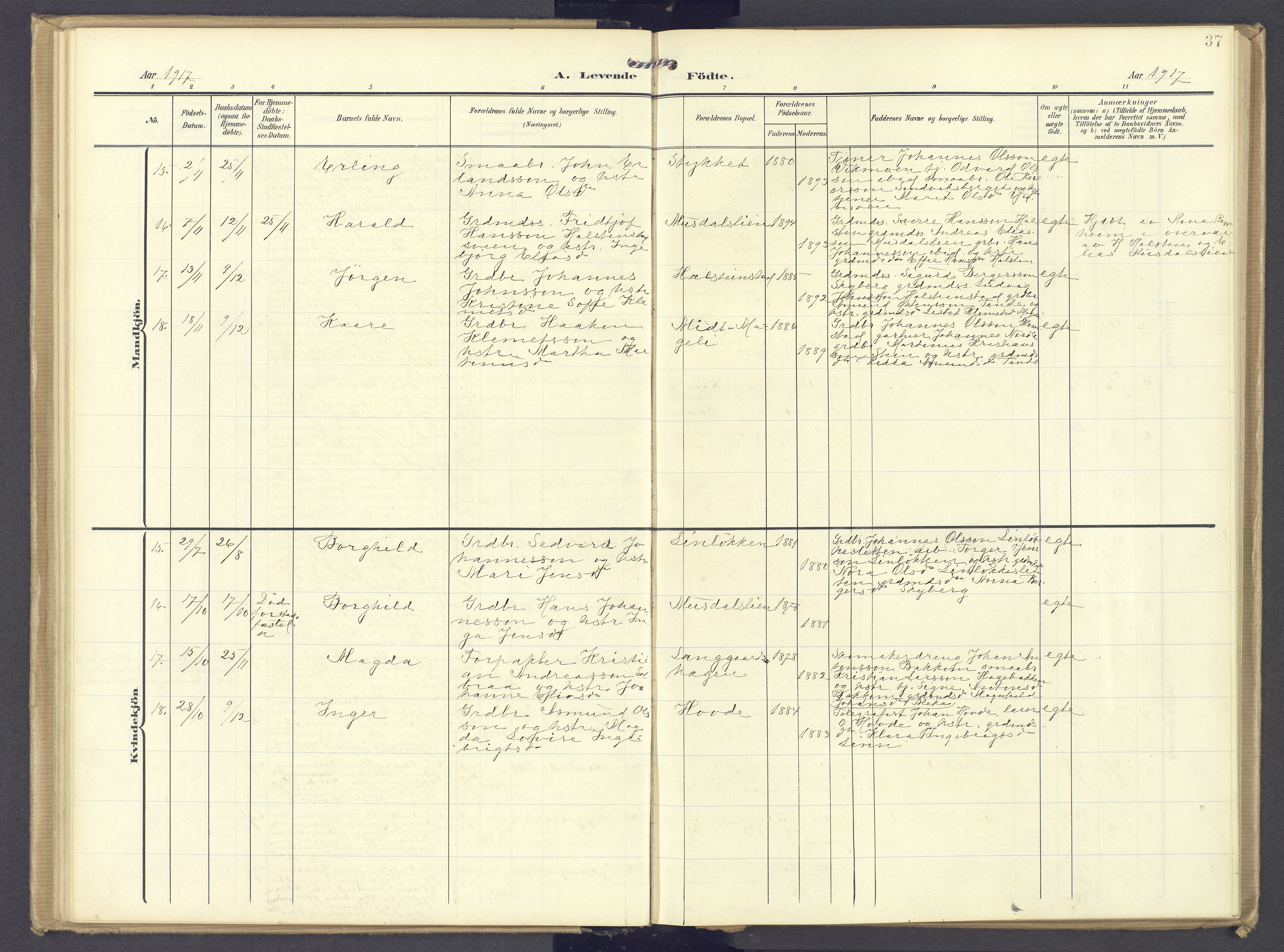 Øyer prestekontor, SAH/PREST-084/H/Ha/Haa/L0013: Parish register (official) no. 13, 1905-1920, p. 37