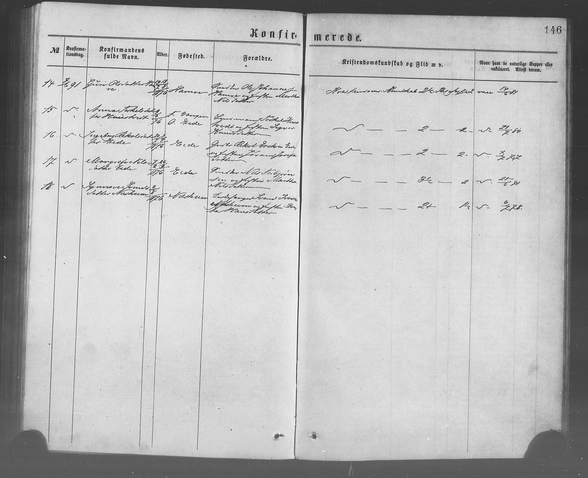 Ulvik sokneprestembete, SAB/A-78801/H/Haa: Parish register (official) no. A 17, 1873-1891, p. 146