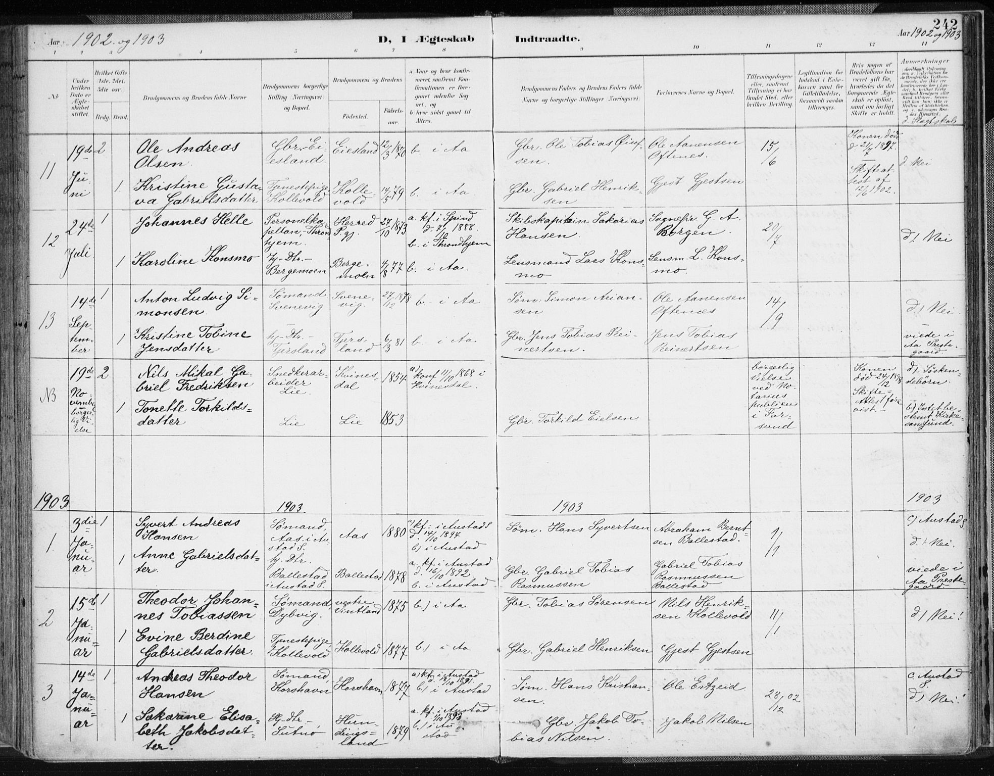 Lyngdal sokneprestkontor, AV/SAK-1111-0029/F/Fa/Fac/L0012: Parish register (official) no. A 12, 1894-1918, p. 242