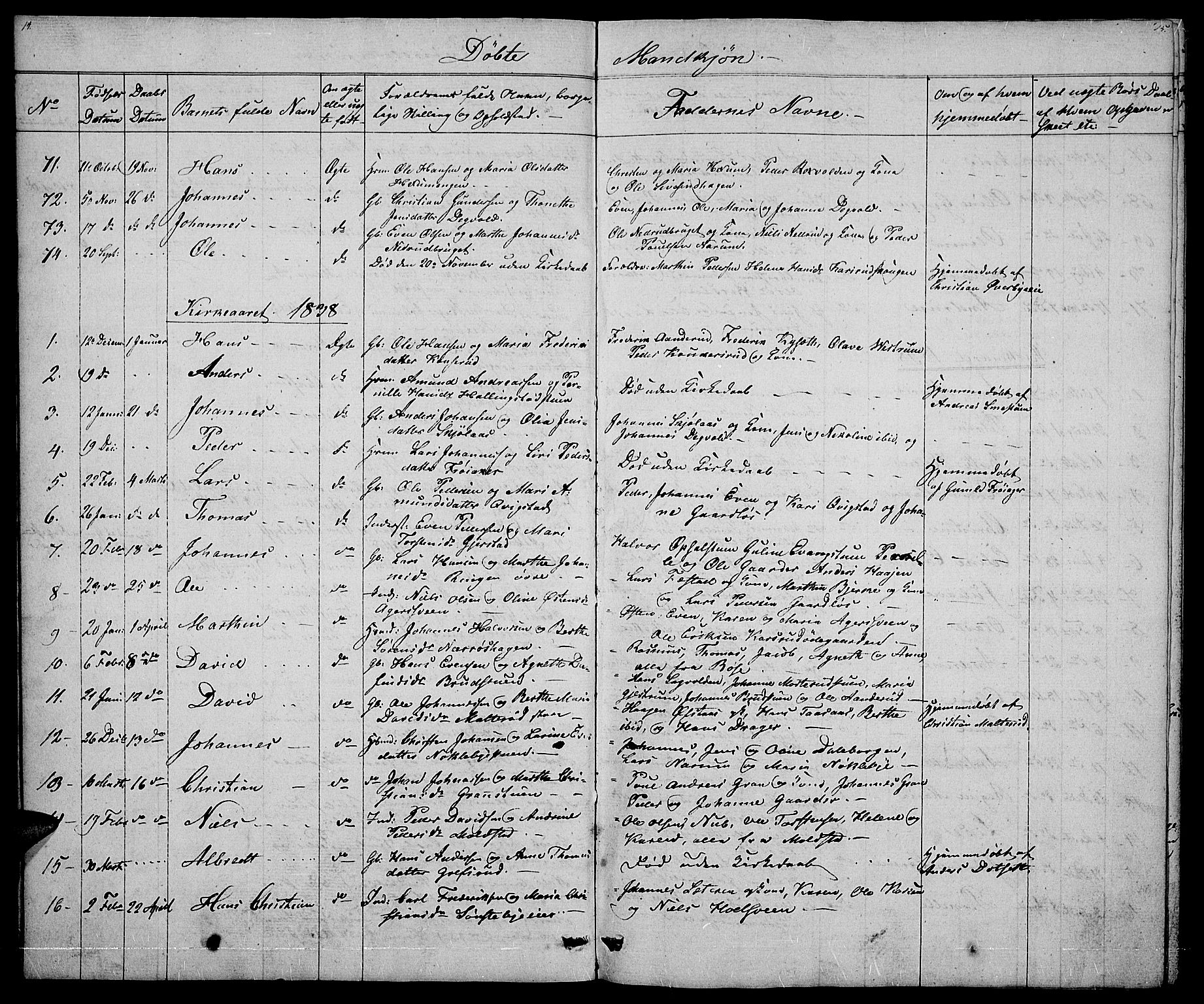 Vestre Toten prestekontor, SAH/PREST-108/H/Ha/Hab/L0002: Parish register (copy) no. 2, 1836-1848, p. 14-15