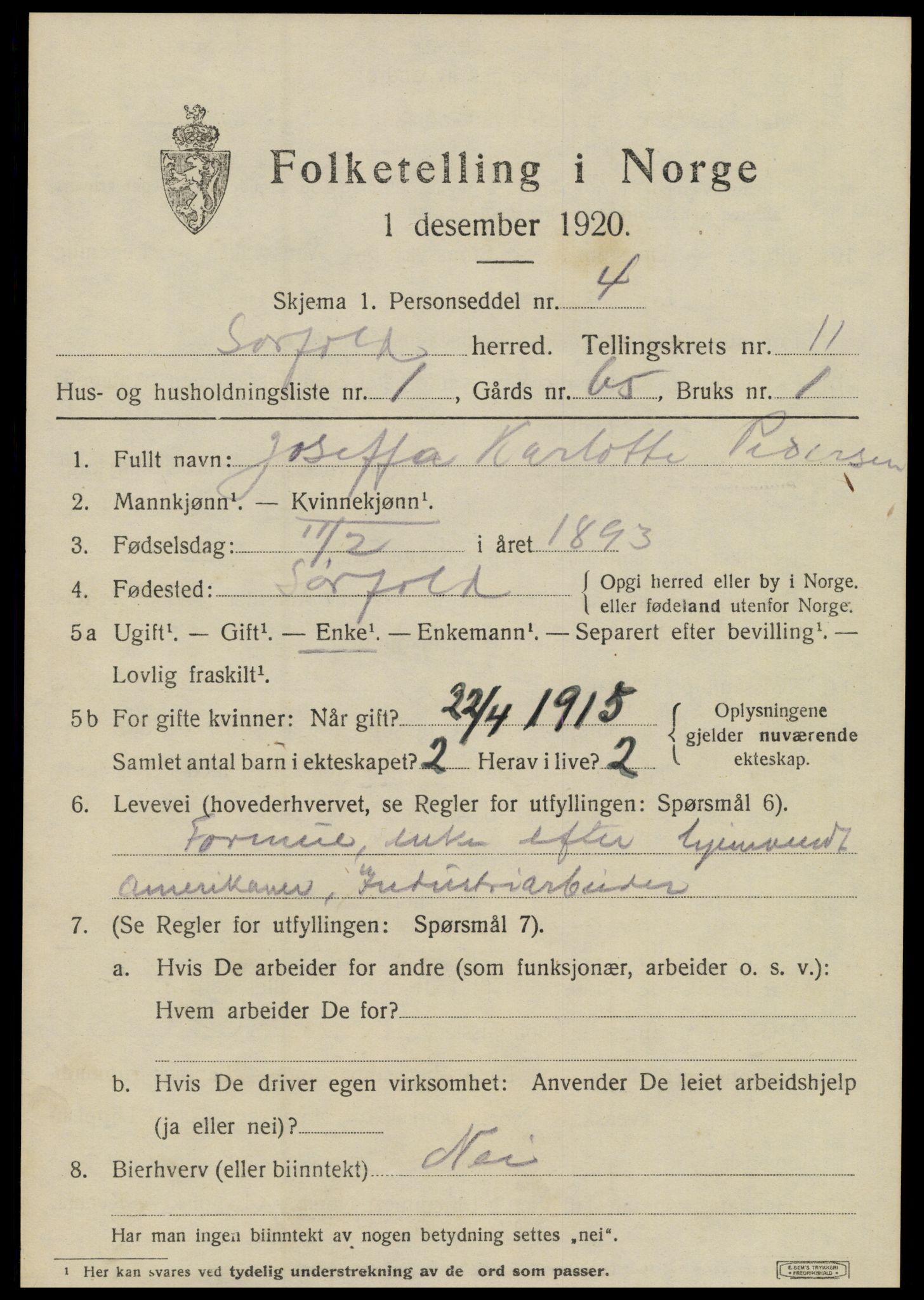 SAT, 1920 census for Sørfold, 1920, p. 5649