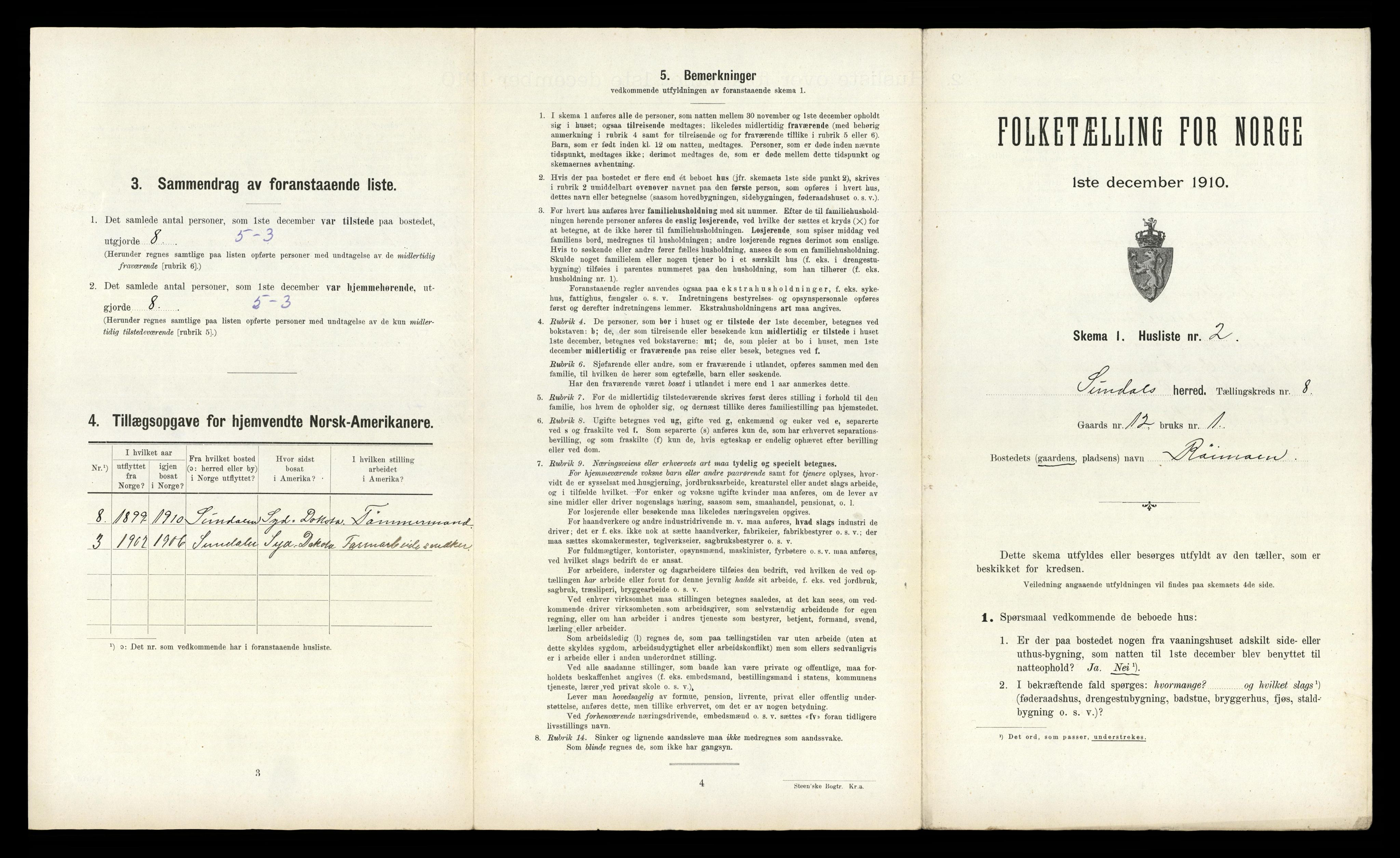 RA, 1910 census for Sunndal, 1910, p. 573
