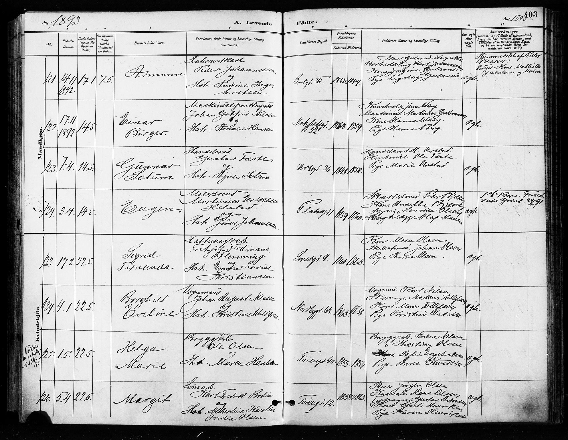 Grønland prestekontor Kirkebøker, SAO/A-10848/F/Fa/L0009: Parish register (official) no. 9, 1888-1893, p. 403