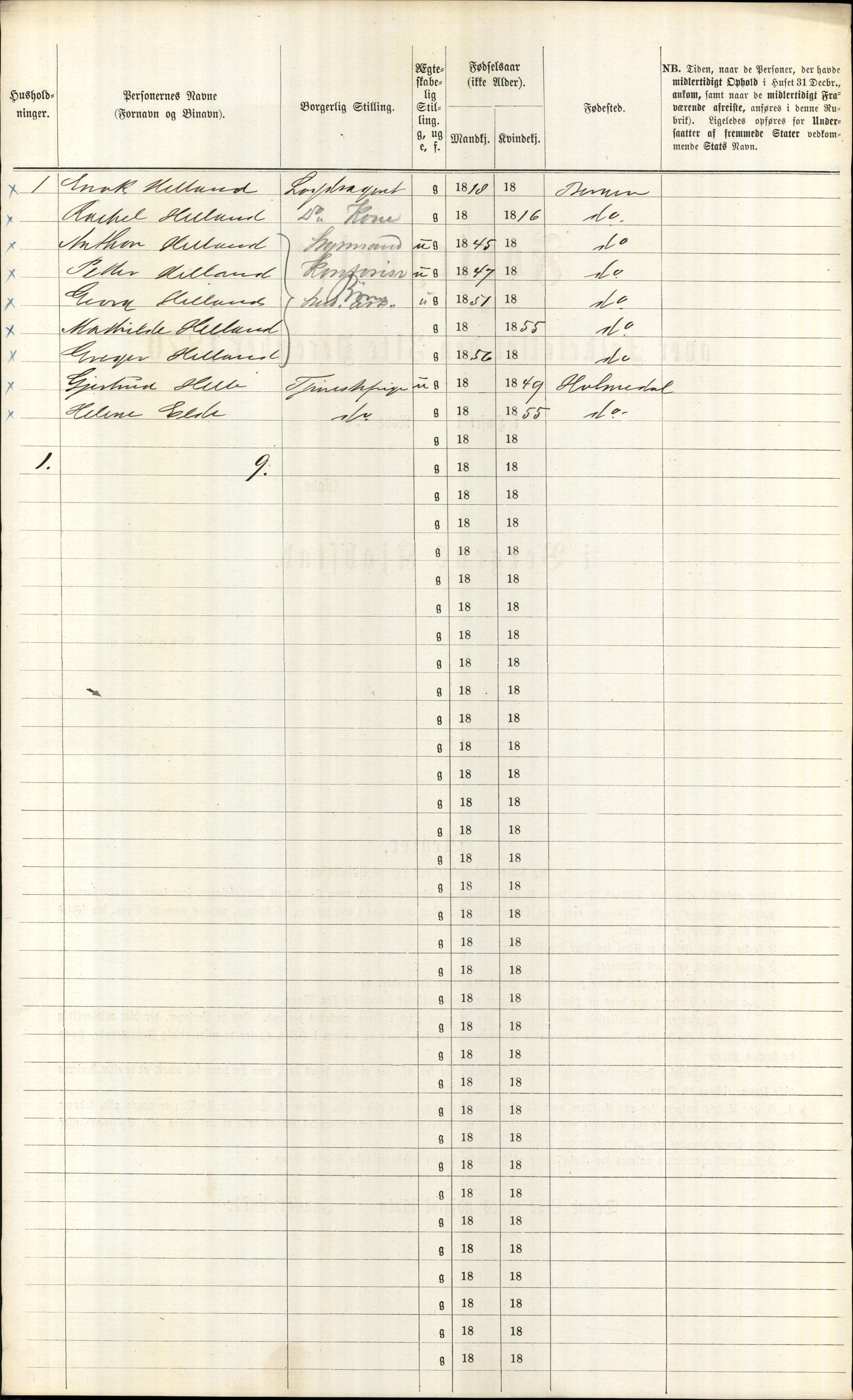 RA, 1870 census for 1301 Bergen, 1870