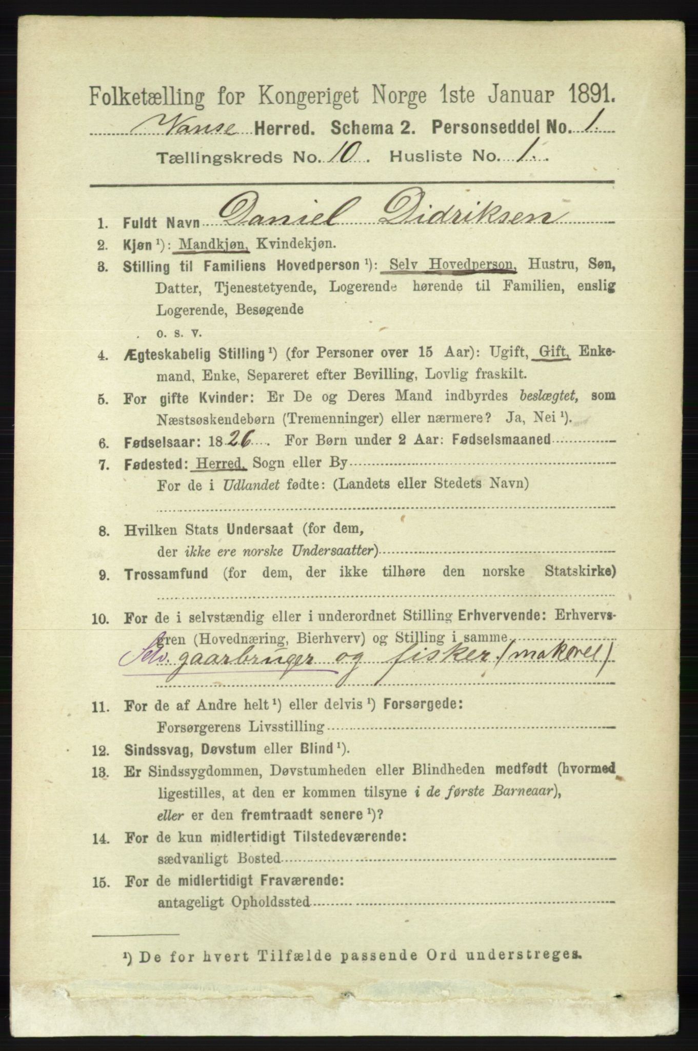 RA, 1891 census for 1041 Vanse, 1891, p. 5626