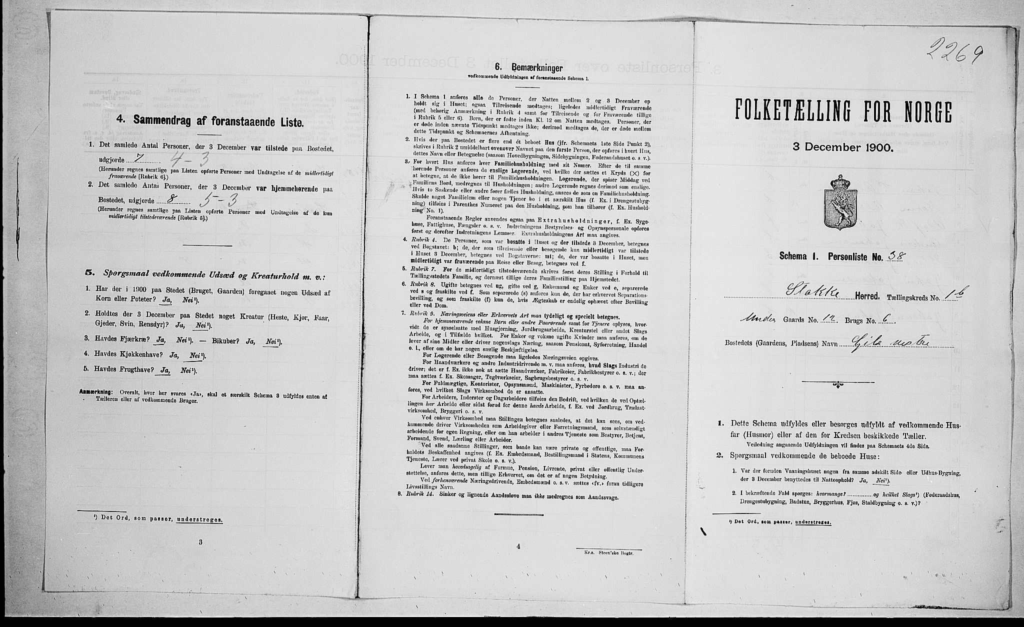 RA, 1900 census for Stokke, 1900, p. 312