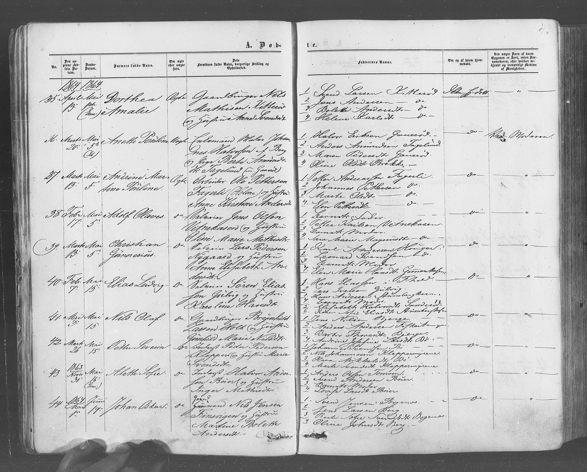 Idd prestekontor Kirkebøker, AV/SAO-A-10911/F/Fc/L0005: Parish register (official) no. III 5, 1861-1877, p. 43