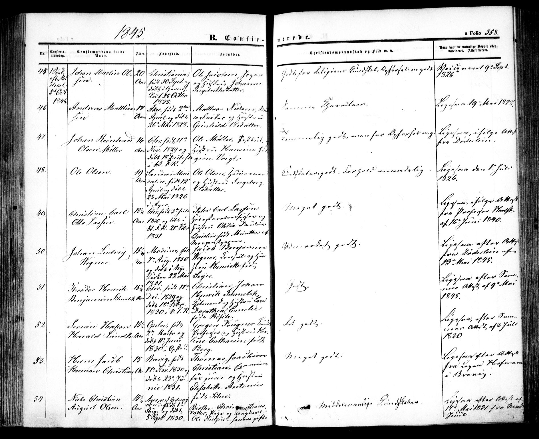 Oslo domkirke Kirkebøker, SAO/A-10752/F/Fa/L0013: Parish register (official) no. 13, 1844-1864, p. 358