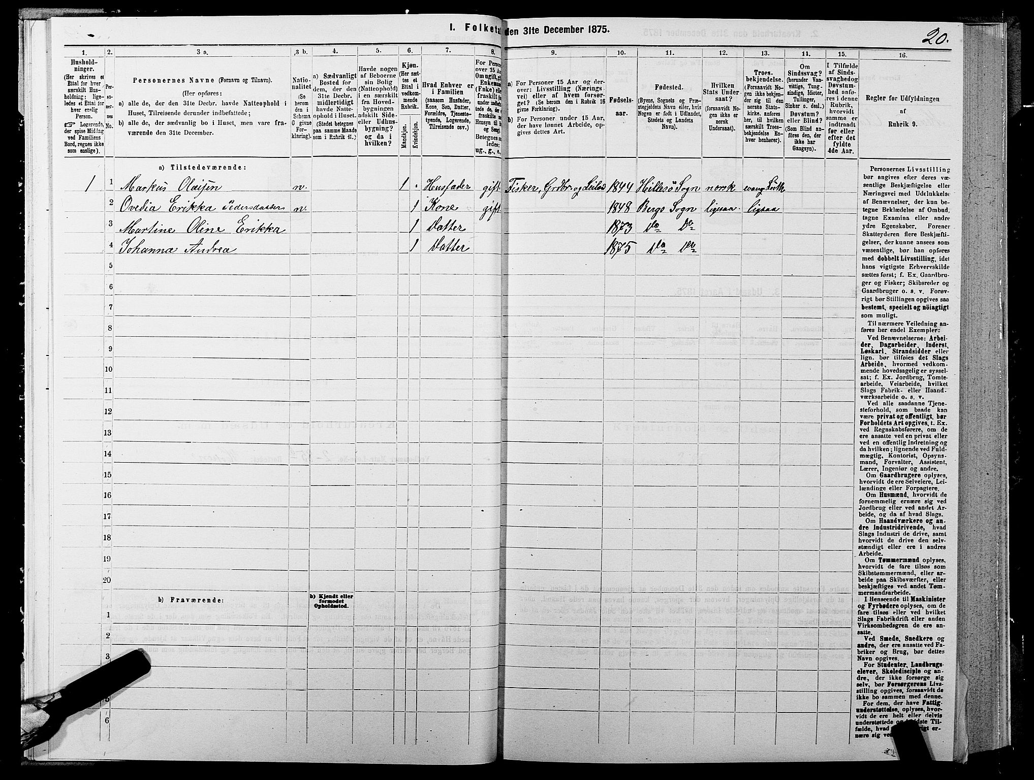 SATØ, 1875 census for 1929P Berg, 1875, p. 1020