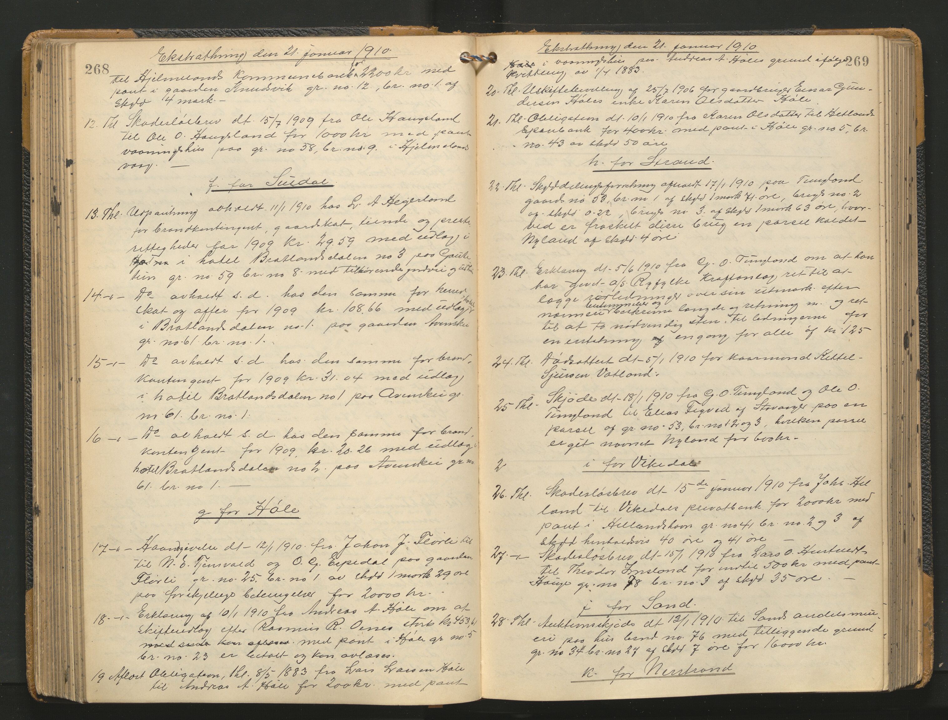 Ryfylke tingrett, AV/SAST-A-100055/001/I/IB/IB0/L0023: Tingbok, Ryfylke, 1909-1911, p. 268-269