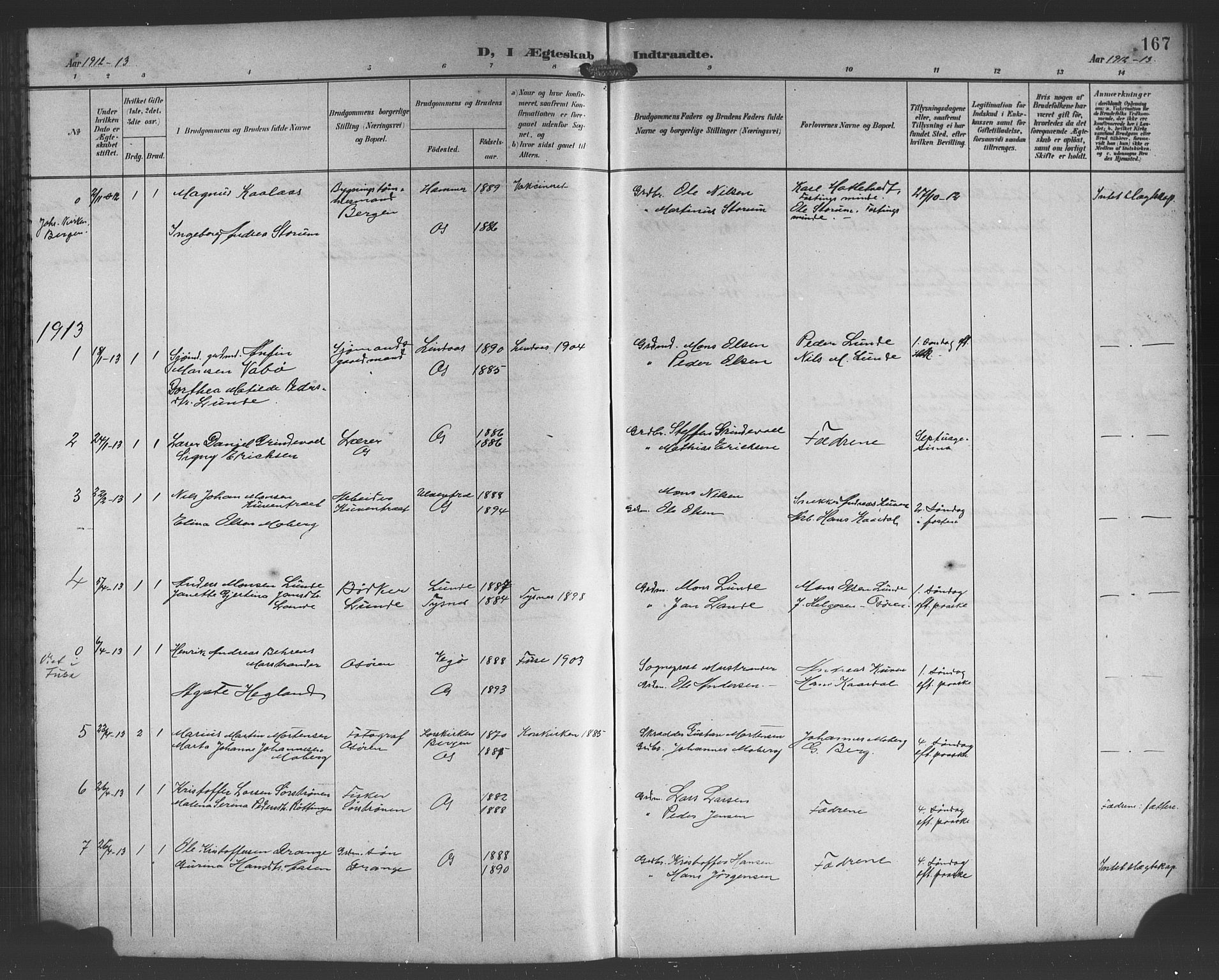 Os sokneprestembete, SAB/A-99929: Parish register (copy) no. A 3, 1897-1913, p. 167