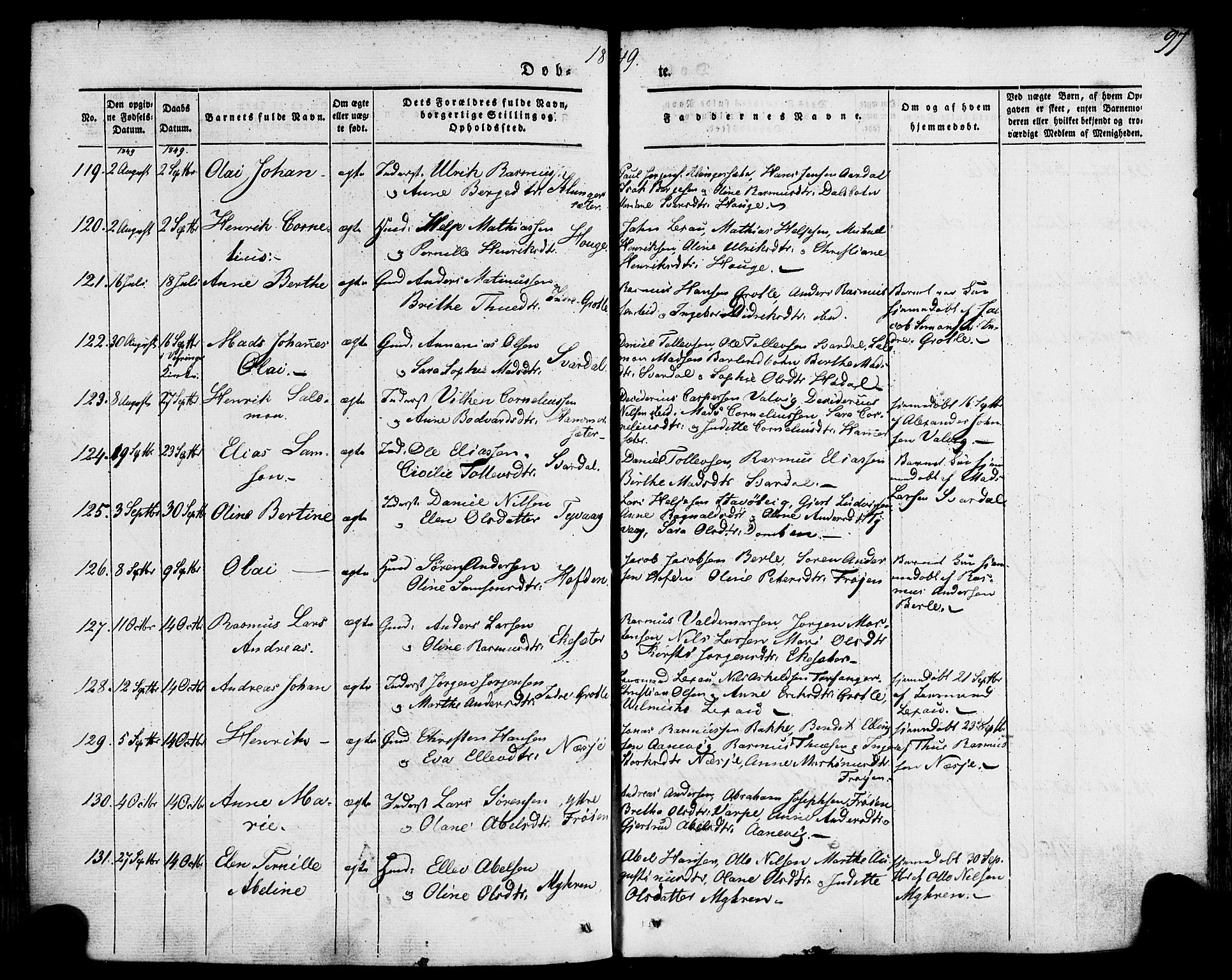 Kinn sokneprestembete, AV/SAB-A-80801/H/Haa/Haaa/L0005: Parish register (official) no. A 5, 1841-1857, p. 97