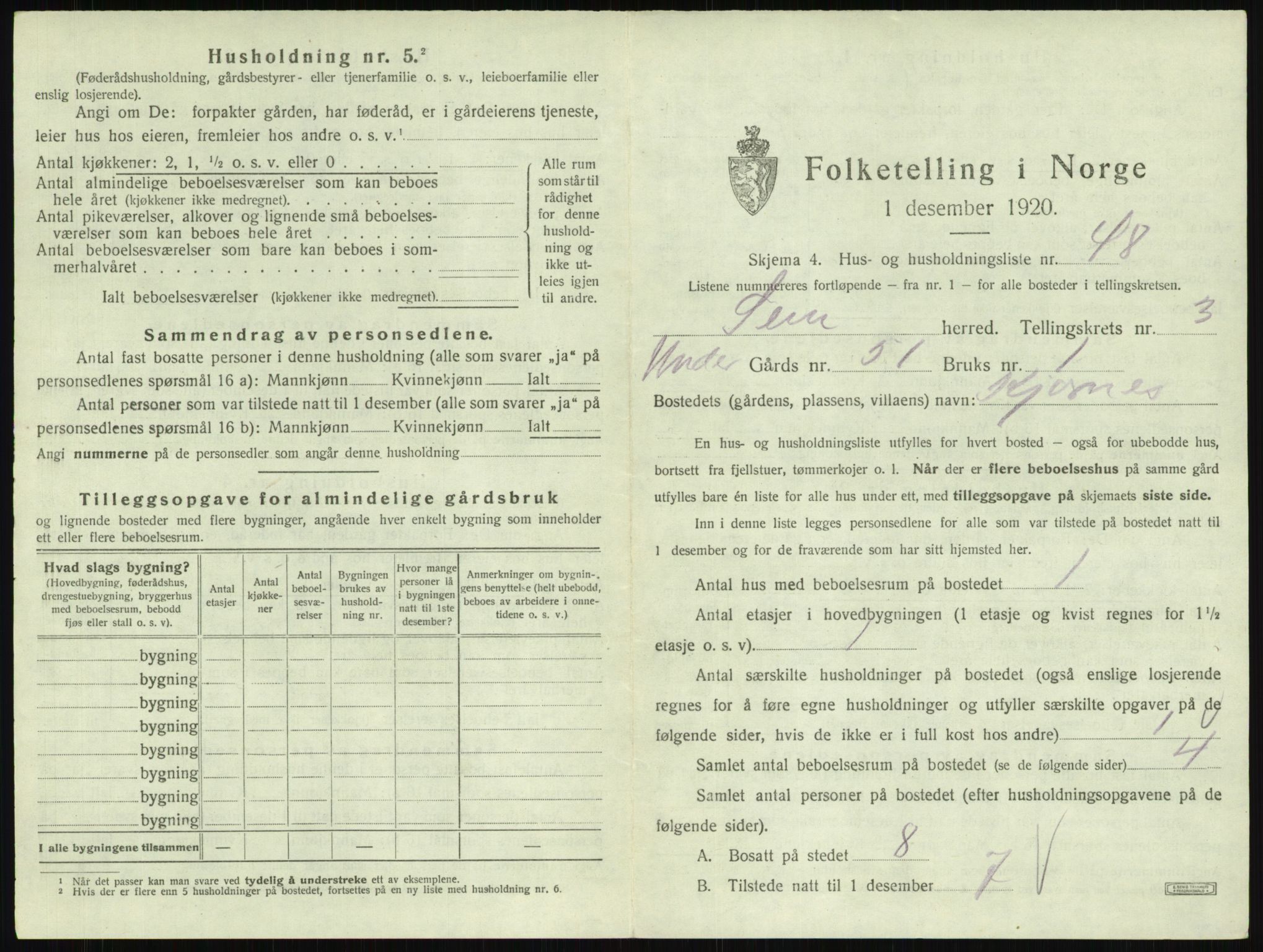 SAKO, 1920 census for Sem, 1920, p. 730
