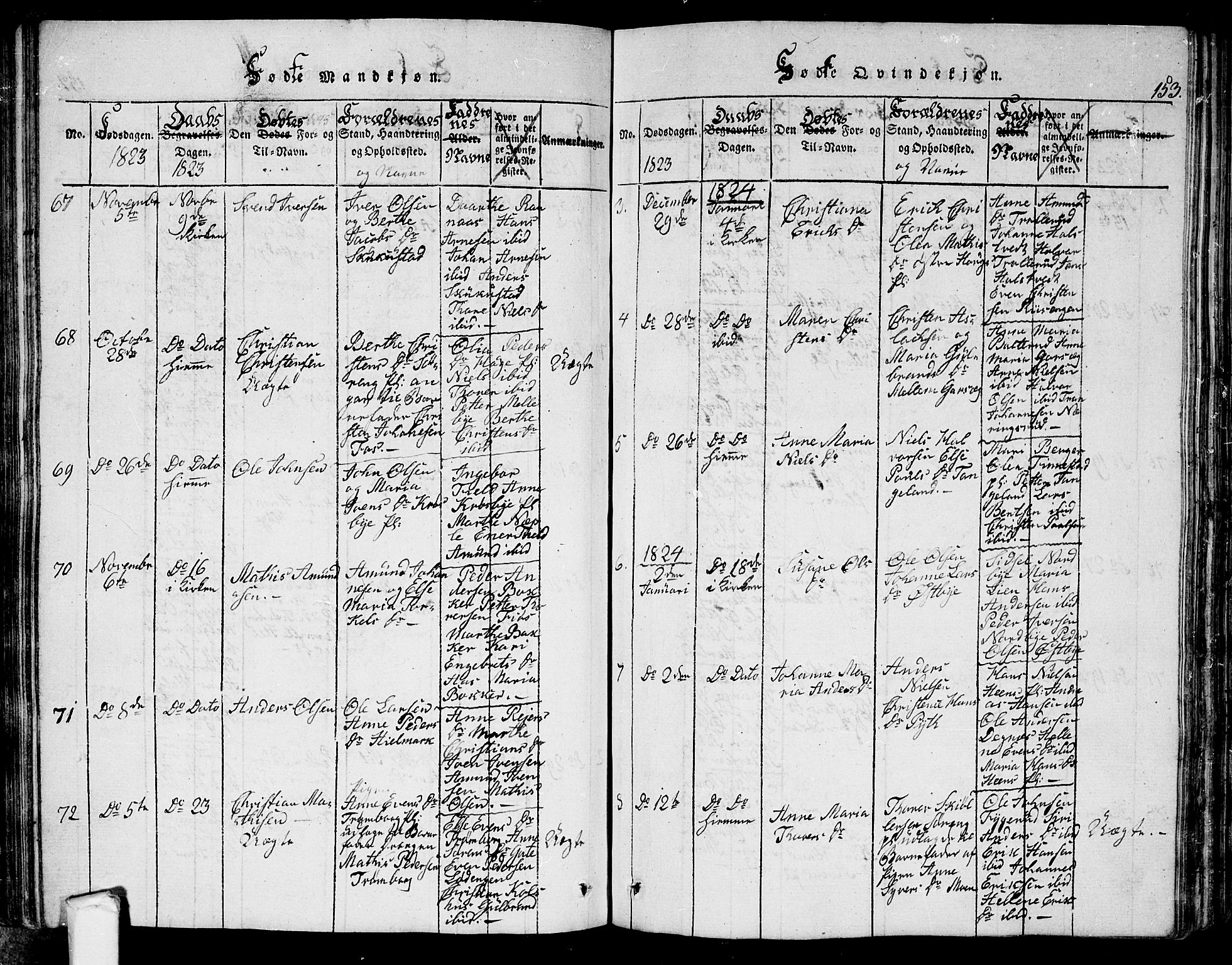 Eidsberg prestekontor Kirkebøker, AV/SAO-A-10905/G/Ga/L0001: Parish register (copy) no. I 1, 1814-1831, p. 153