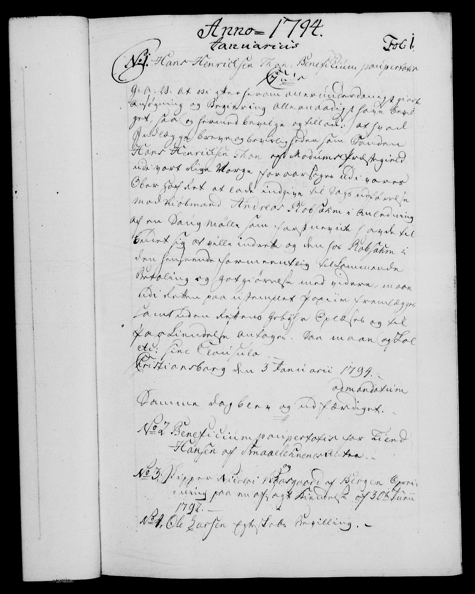 Danske Kanselli 1572-1799, RA/EA-3023/F/Fc/Fca/Fcaa/L0055: Norske registre, 1794, p. 1a