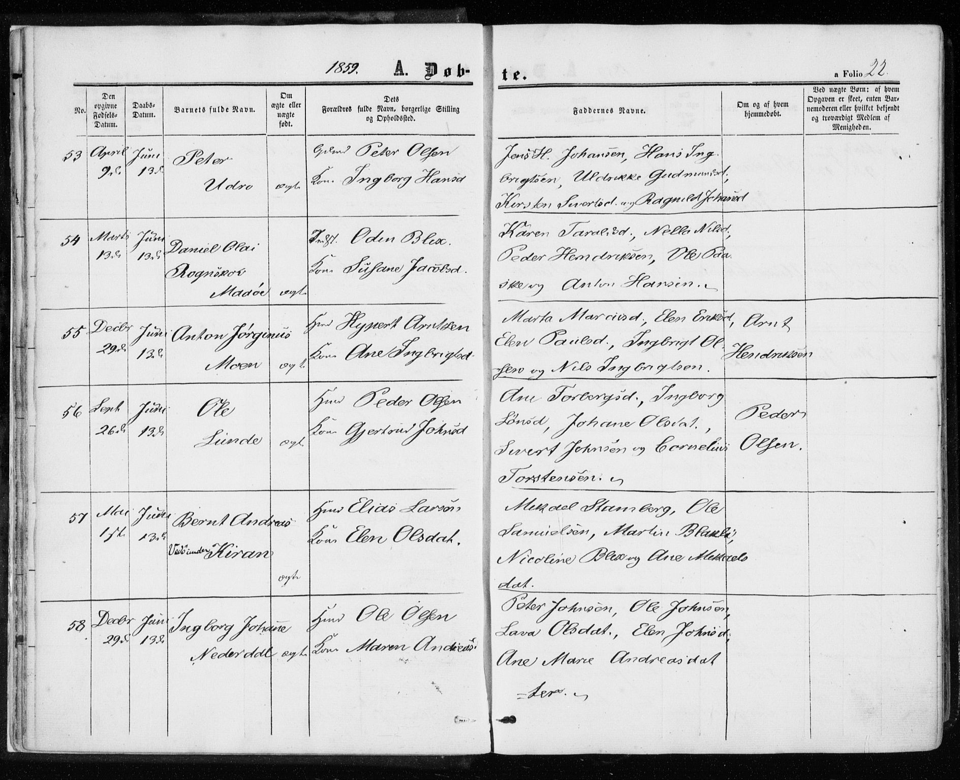 Ministerialprotokoller, klokkerbøker og fødselsregistre - Sør-Trøndelag, SAT/A-1456/657/L0705: Parish register (official) no. 657A06, 1858-1867, p. 22