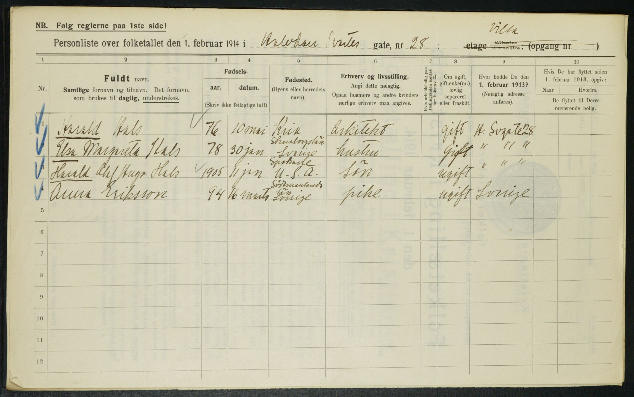 OBA, Municipal Census 1914 for Kristiania, 1914, p. 34281