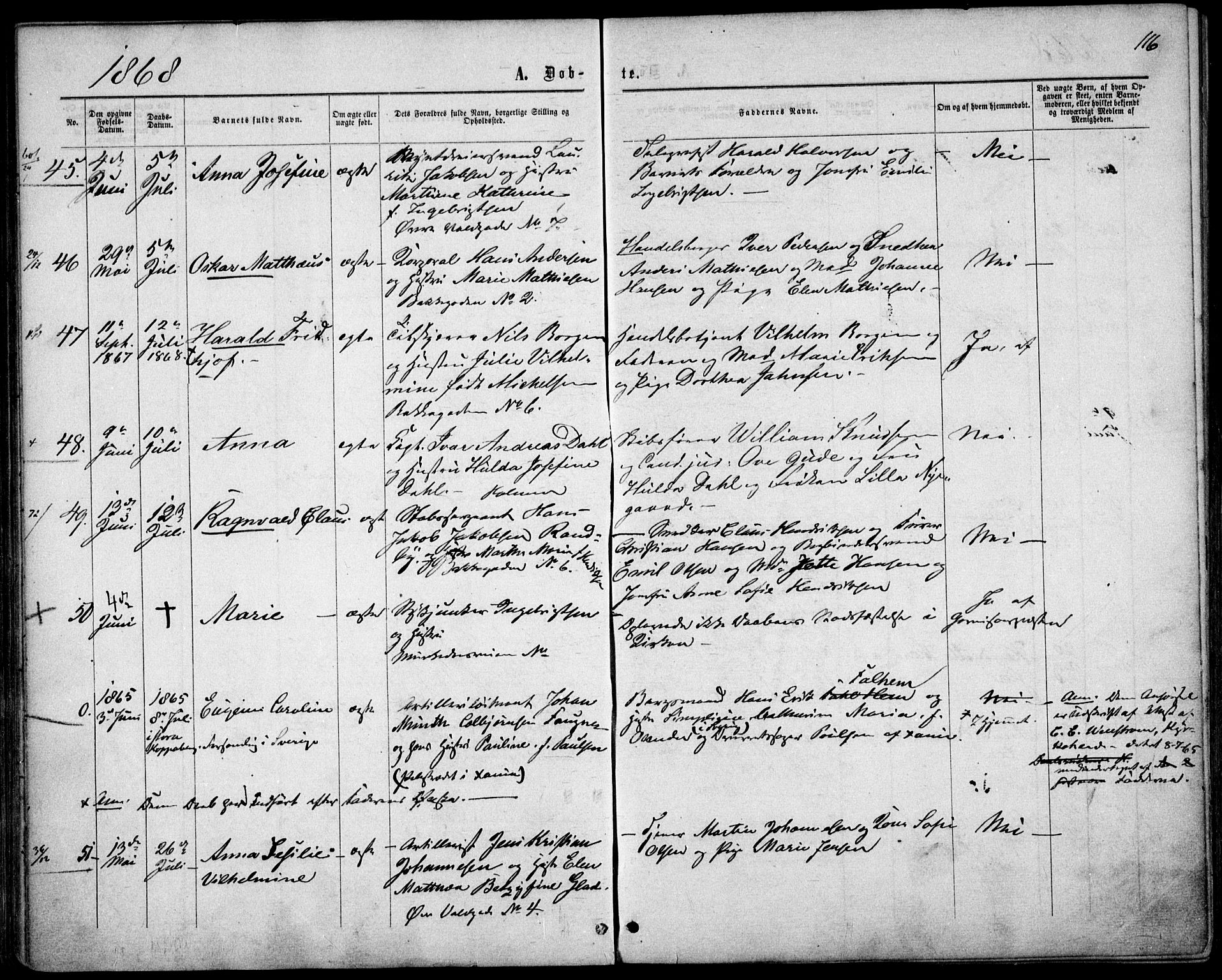Garnisonsmenigheten Kirkebøker, SAO/A-10846/F/Fa/L0010: Parish register (official) no. 10, 1859-1869, p. 116