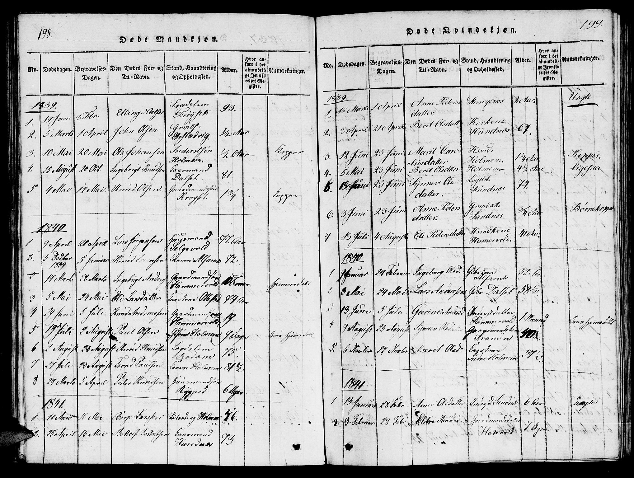 Ministerialprotokoller, klokkerbøker og fødselsregistre - Møre og Romsdal, SAT/A-1454/548/L0613: Parish register (copy) no. 548C01, 1818-1846, p. 198-199