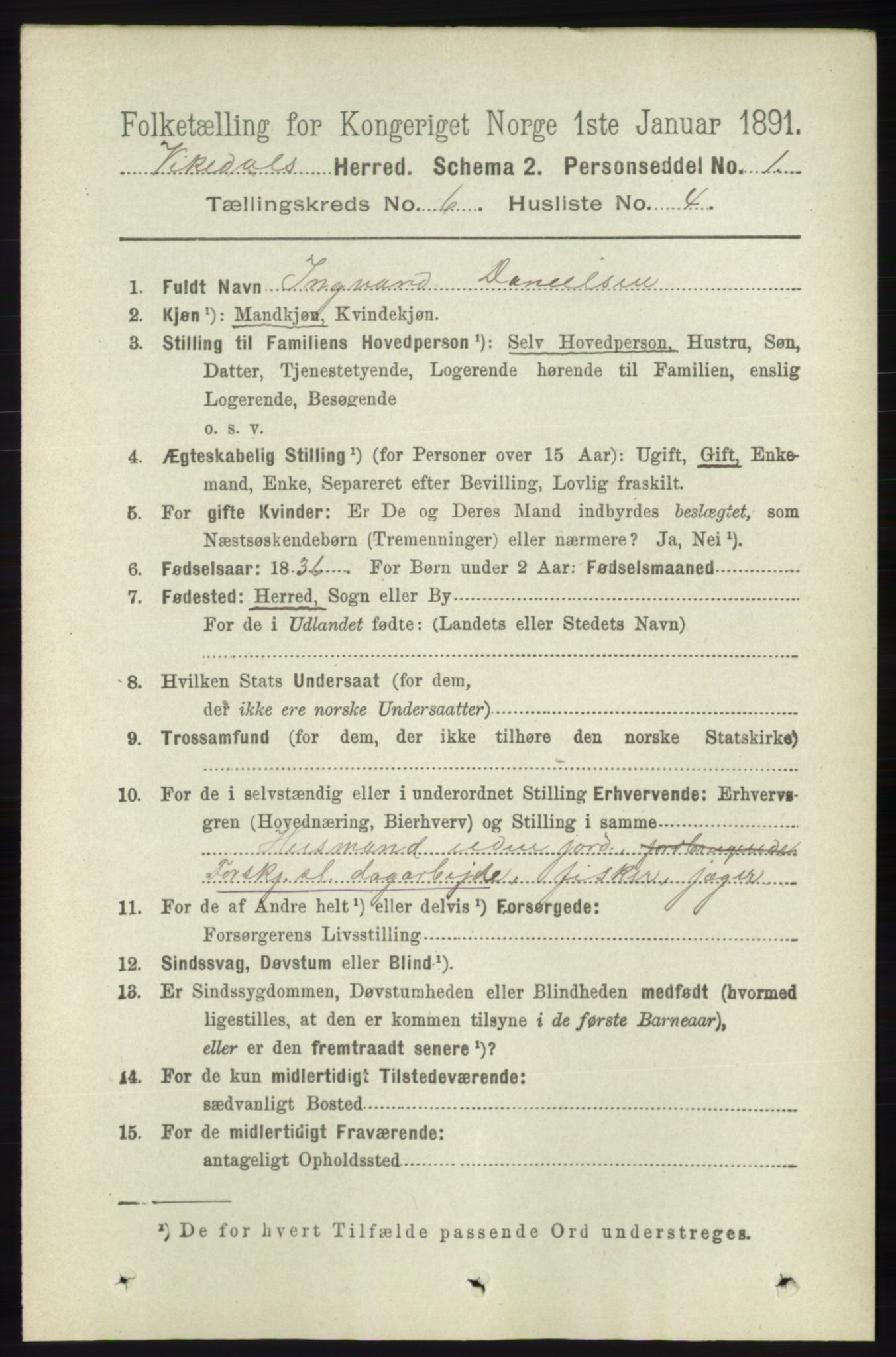 RA, 1891 census for 1157 Vikedal, 1891, p. 1583