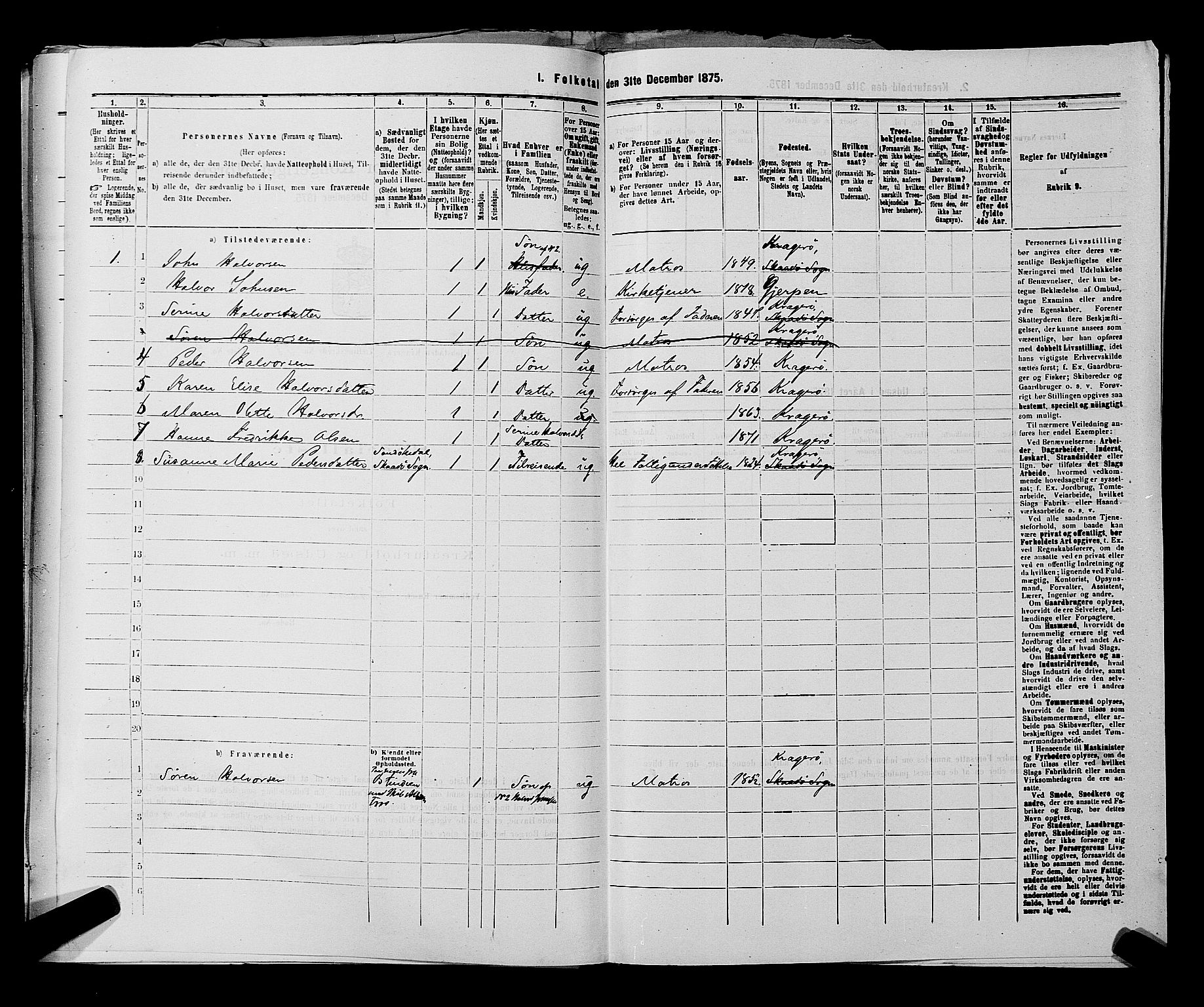 SAKO, 1875 census for 0801P Kragerø, 1875, p. 844