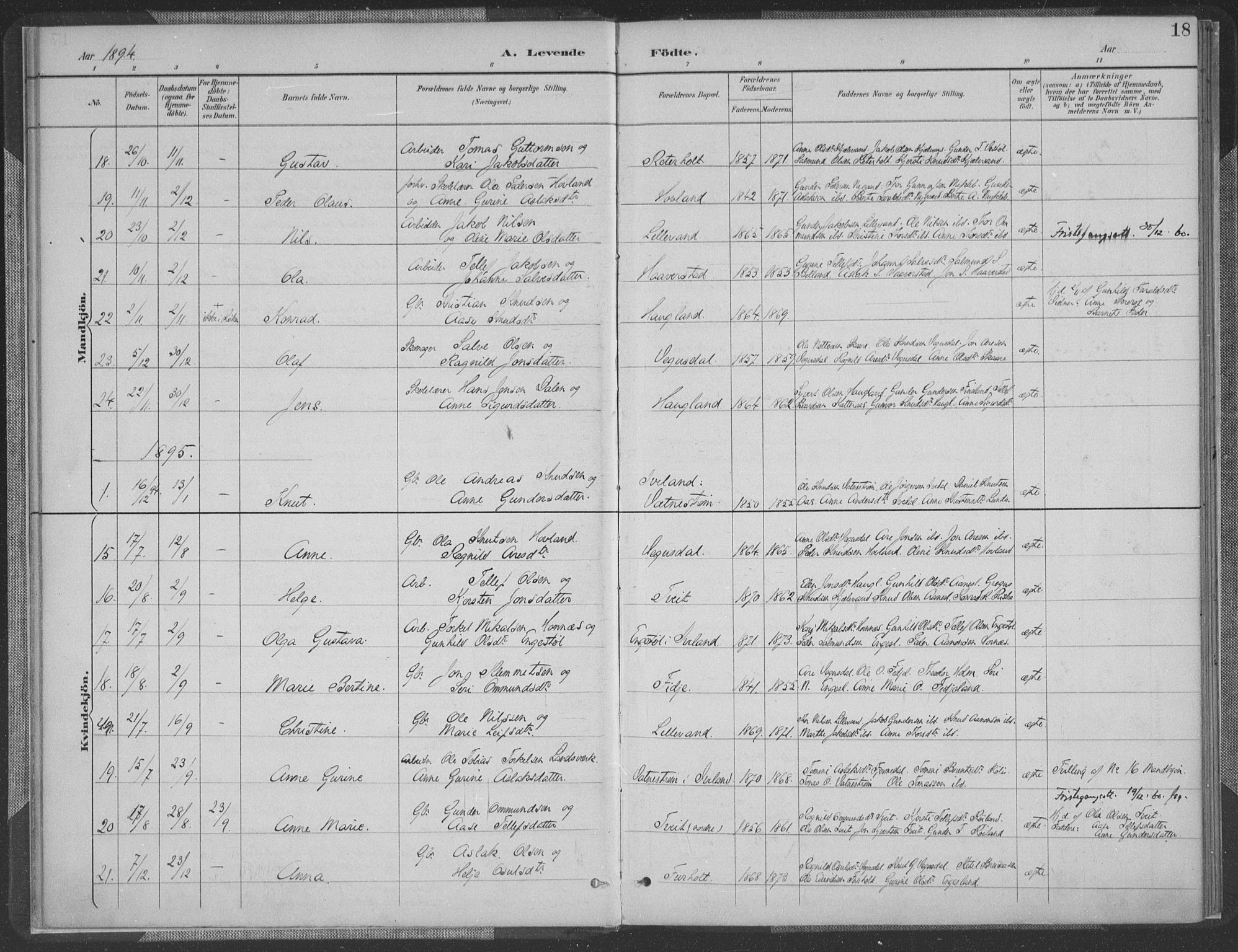 Herefoss sokneprestkontor, AV/SAK-1111-0019/F/Fa/Fab/L0004: Parish register (official) no. A 4, 1887-1909, p. 18