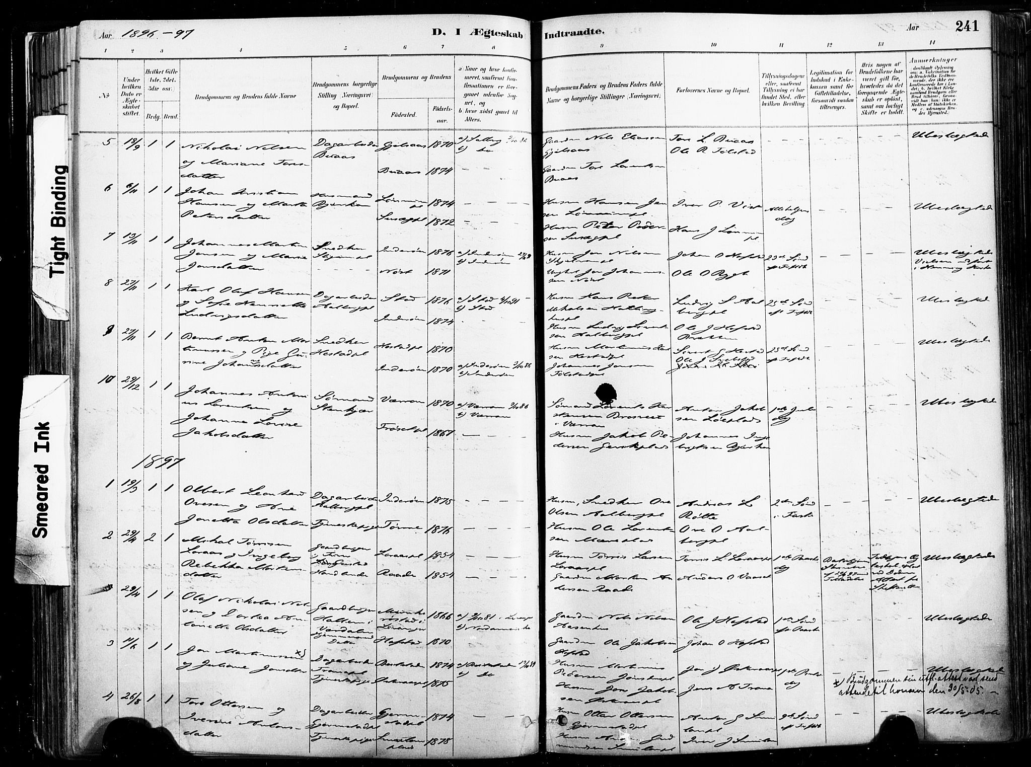 Ministerialprotokoller, klokkerbøker og fødselsregistre - Nord-Trøndelag, SAT/A-1458/735/L0351: Parish register (official) no. 735A10, 1884-1908, p. 241