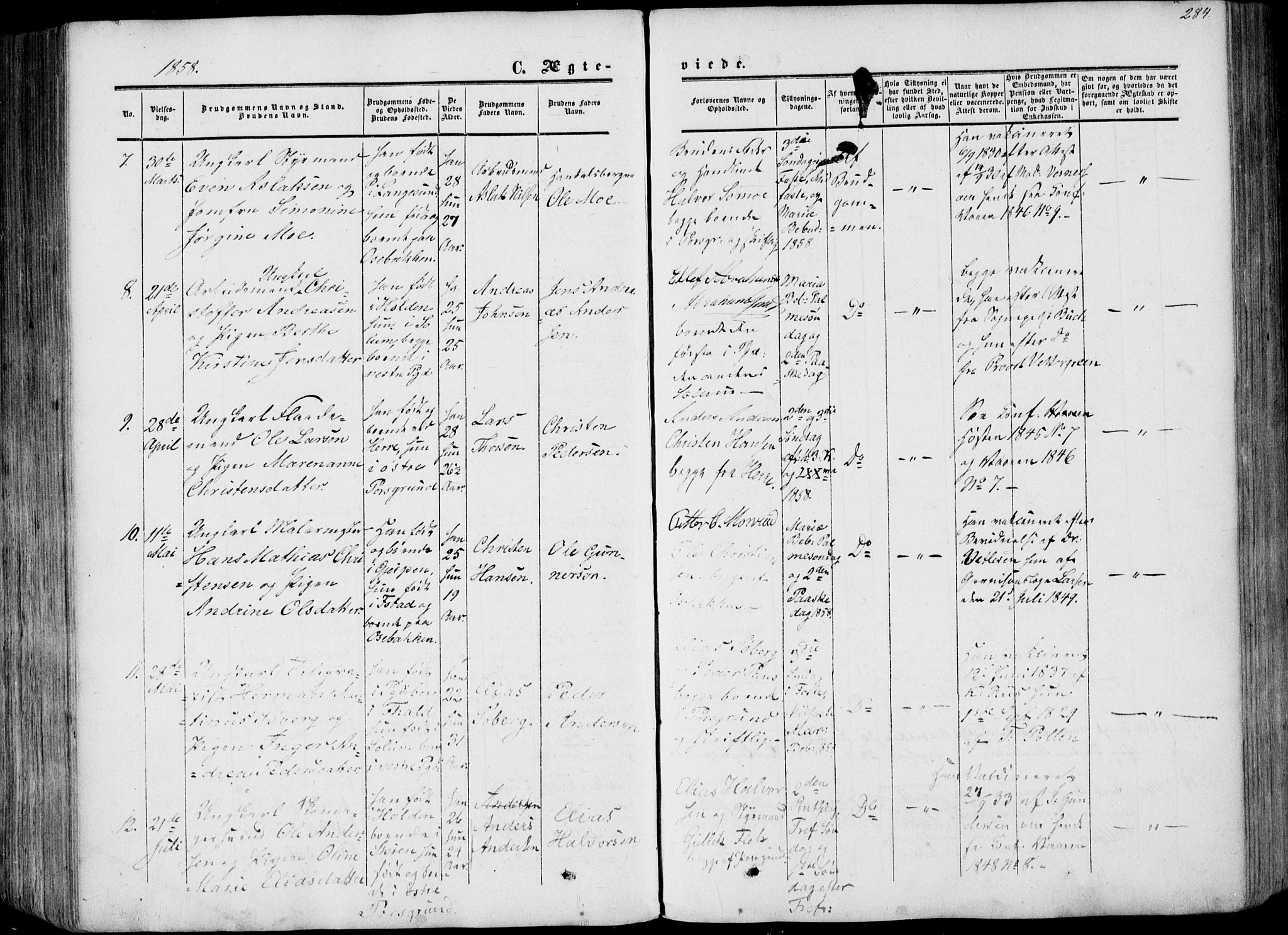 Porsgrunn kirkebøker , AV/SAKO-A-104/F/Fa/L0007: Parish register (official) no. 7, 1858-1877, p. 284