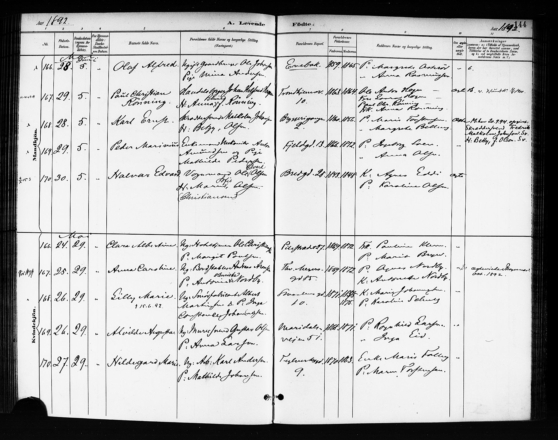 Rikshospitalet prestekontor Kirkebøker, SAO/A-10309b/F/L0008: Parish register (official) no. 8, 1890-1893, p. 144