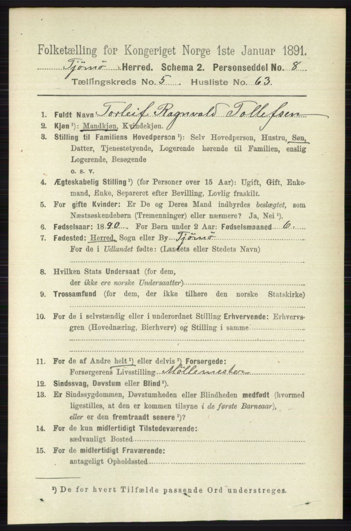 RA, 1891 census for 0723 Tjøme, 1891, p. 2047