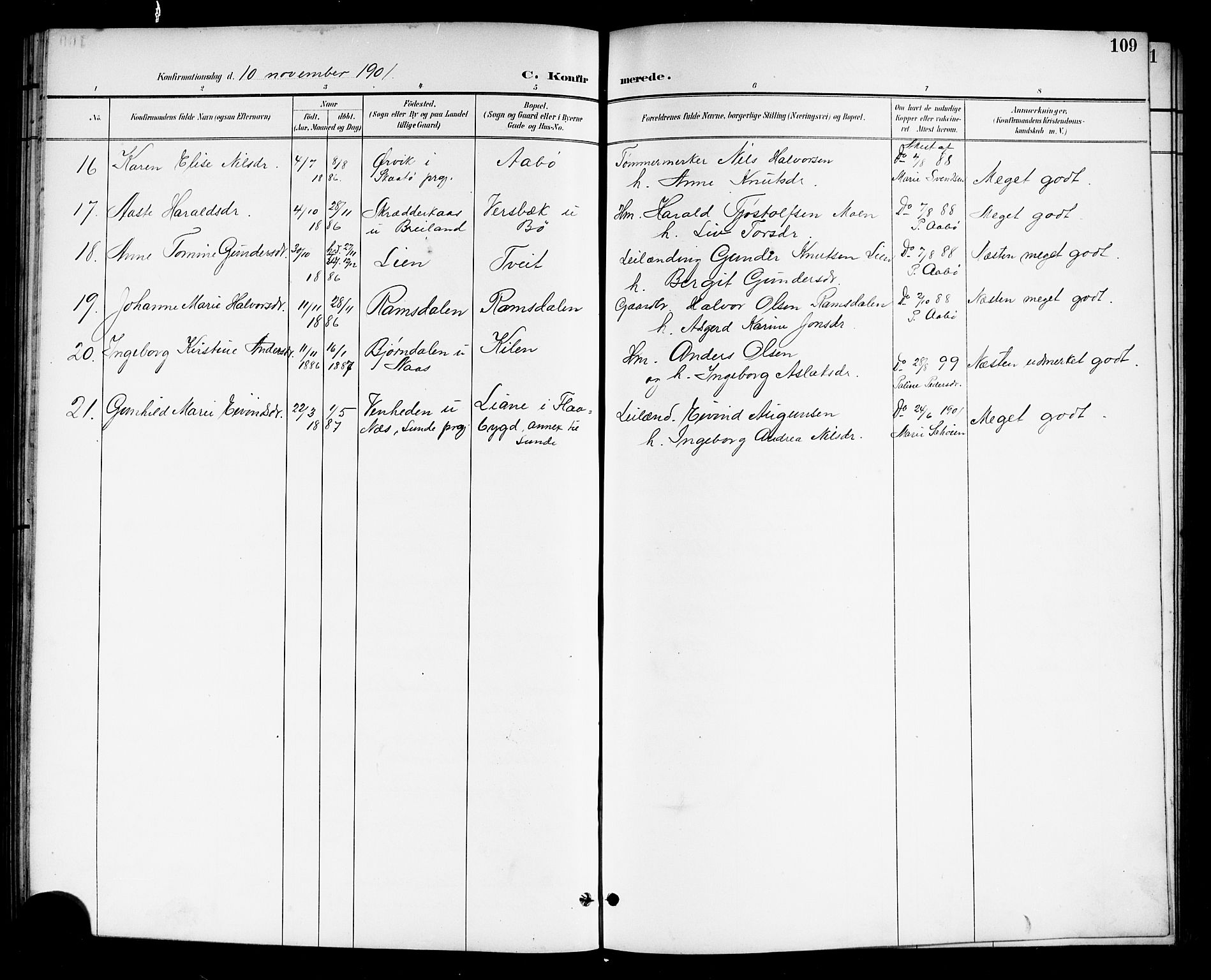 Drangedal kirkebøker, SAKO/A-258/G/Gb/L0002: Parish register (copy) no. II 2, 1895-1918, p. 109