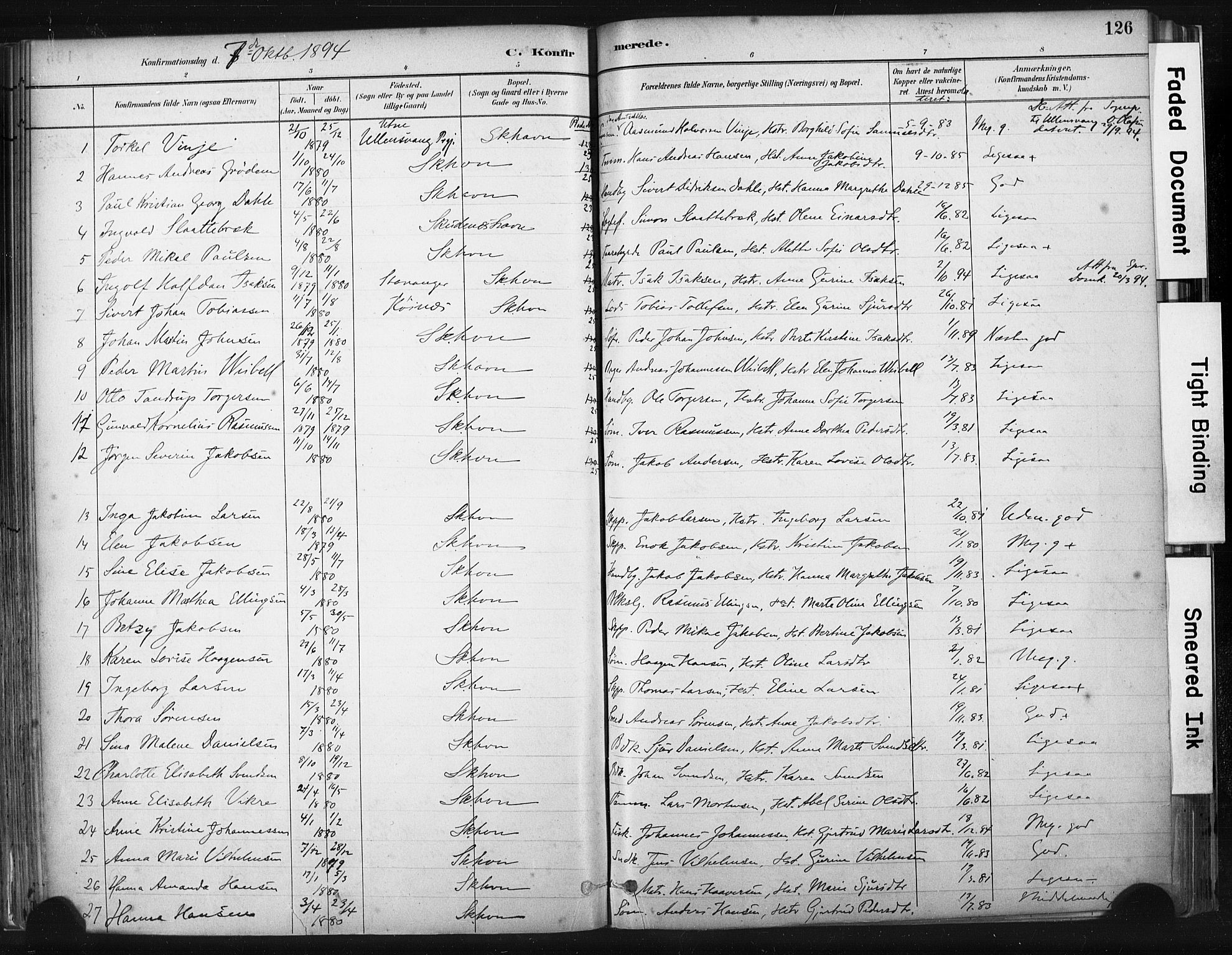 Skudenes sokneprestkontor, AV/SAST-A -101849/H/Ha/Haa/L0008: Parish register (official) no. A 5, 1882-1912, p. 126