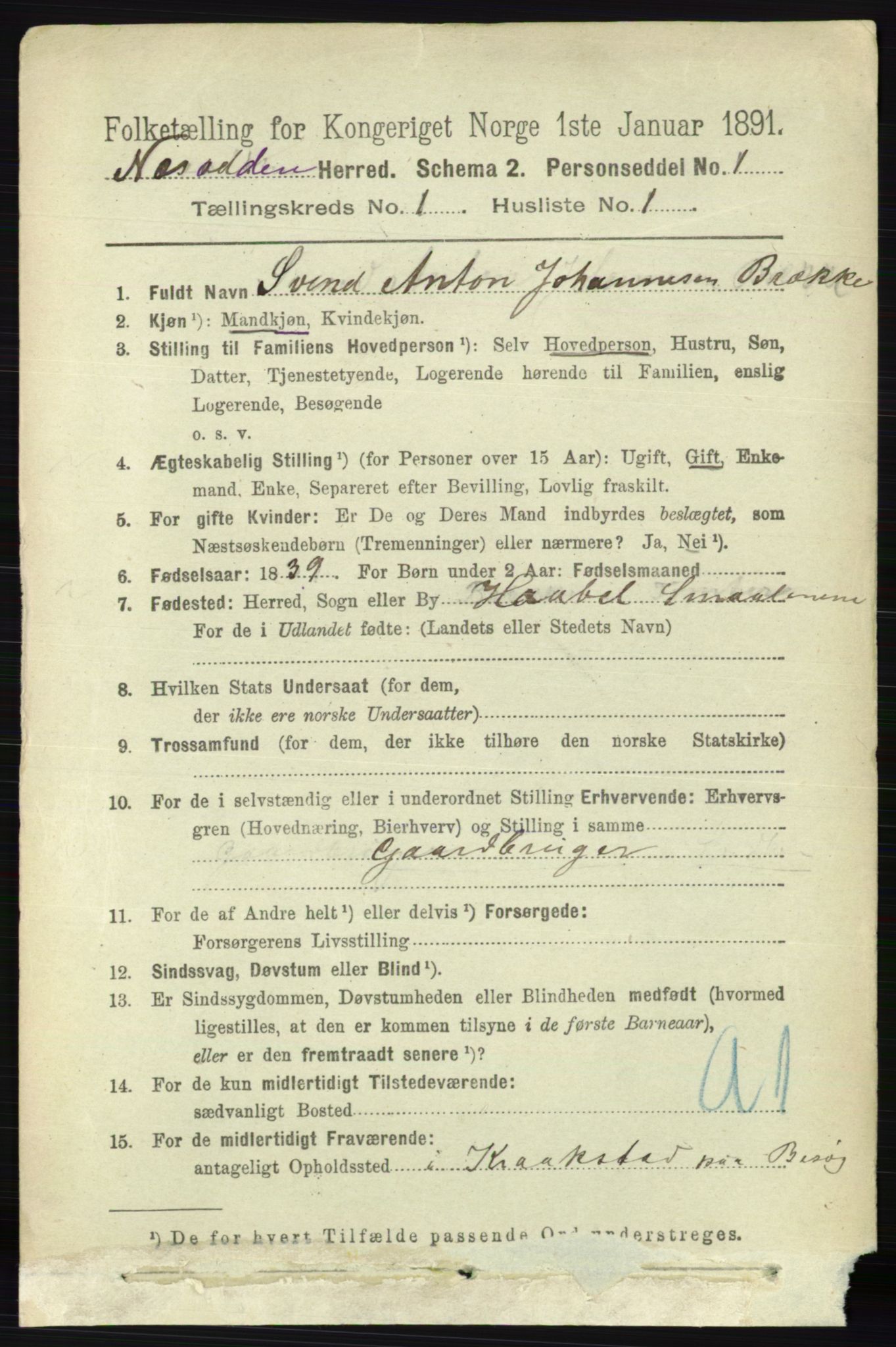 RA, 1891 census for 0216 Nesodden, 1891, p. 92