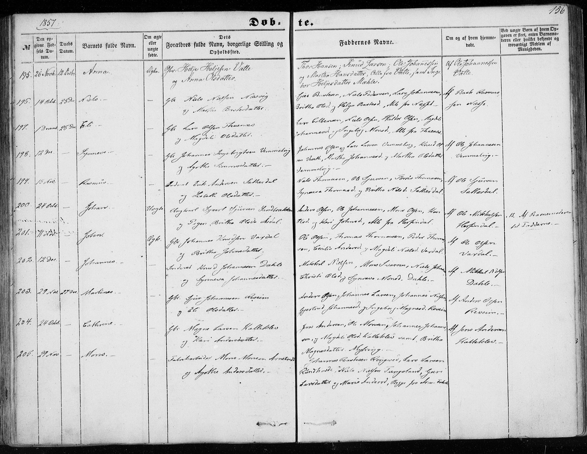 Haus sokneprestembete, SAB/A-75601/H/Haa: Parish register (official) no. A 16 I, 1848-1857, p. 156