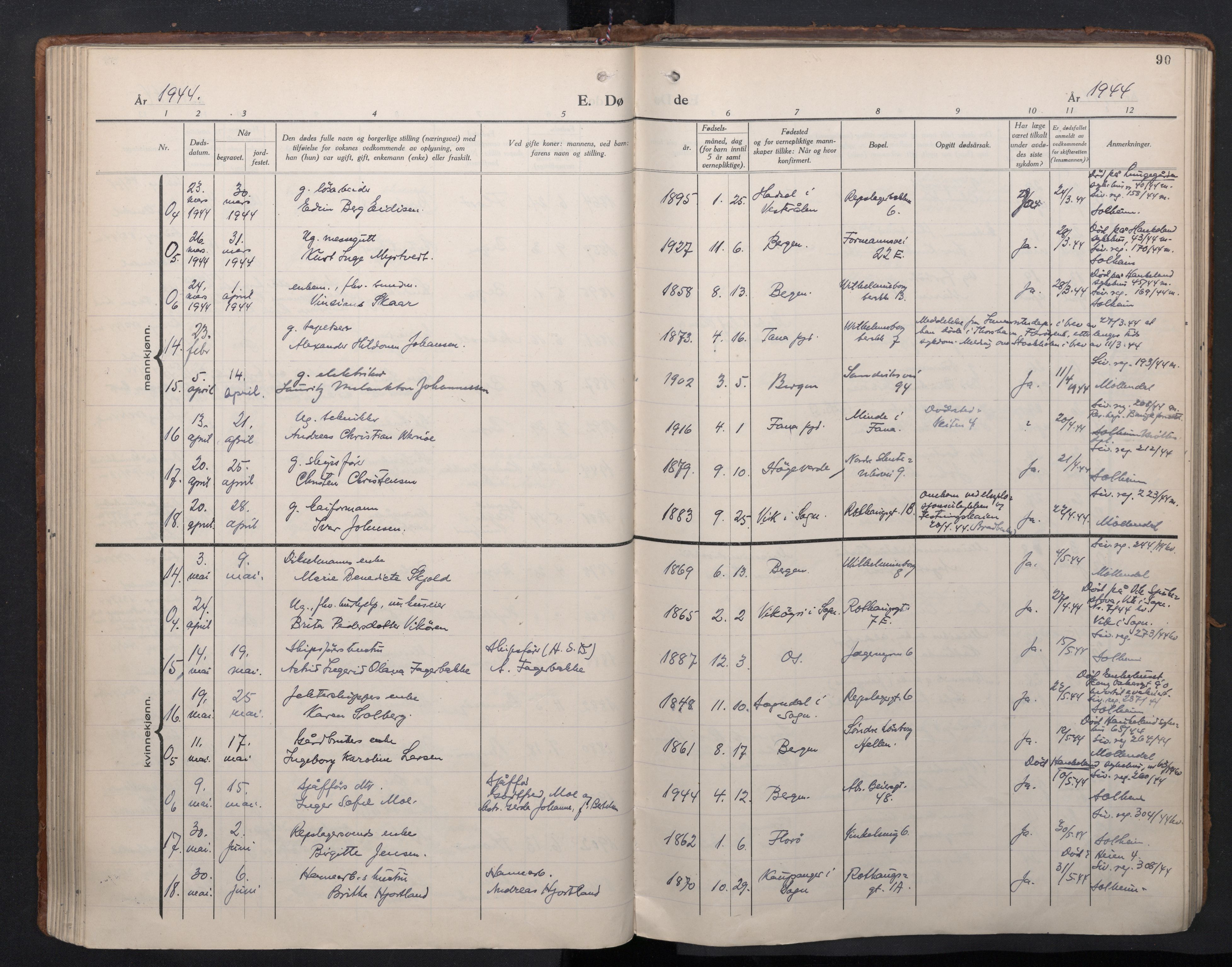 Sandviken Sokneprestembete, AV/SAB-A-77601/H/Ha/L0020: Parish register (official) no. E 3, 1933-1962, p. 90