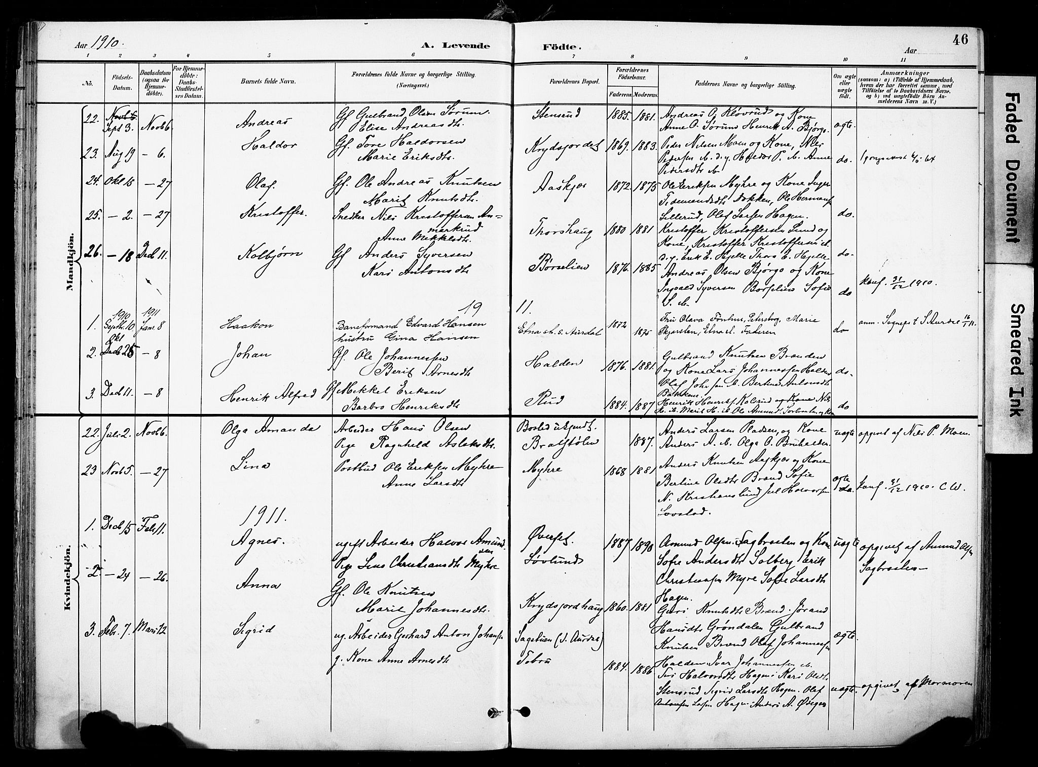 Nord-Aurdal prestekontor, SAH/PREST-132/H/Ha/Haa/L0014: Parish register (official) no. 14, 1896-1912, p. 46