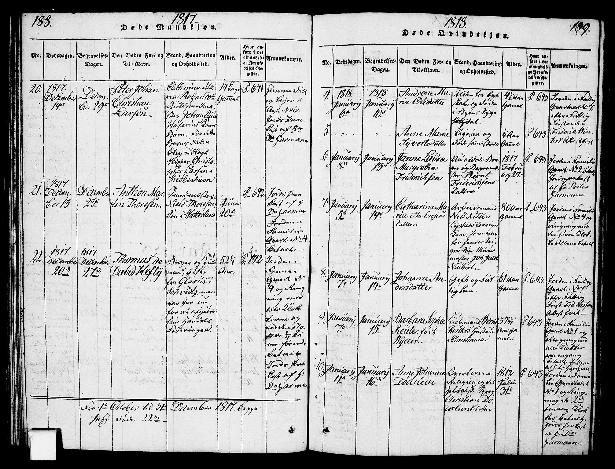 Oslo domkirke Kirkebøker, SAO/A-10752/F/Fa/L0007: Parish register (official) no. 7, 1817-1824, p. 188-189