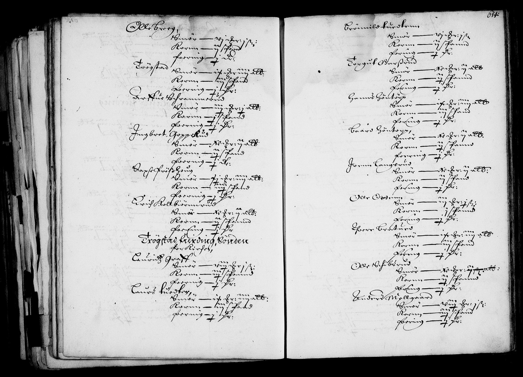Rentekammeret inntil 1814, Realistisk ordnet avdeling, RA/EA-4070/N/Na/L0001: [XI f]: Akershus stifts jordebok, 1652, p. 613b-614a