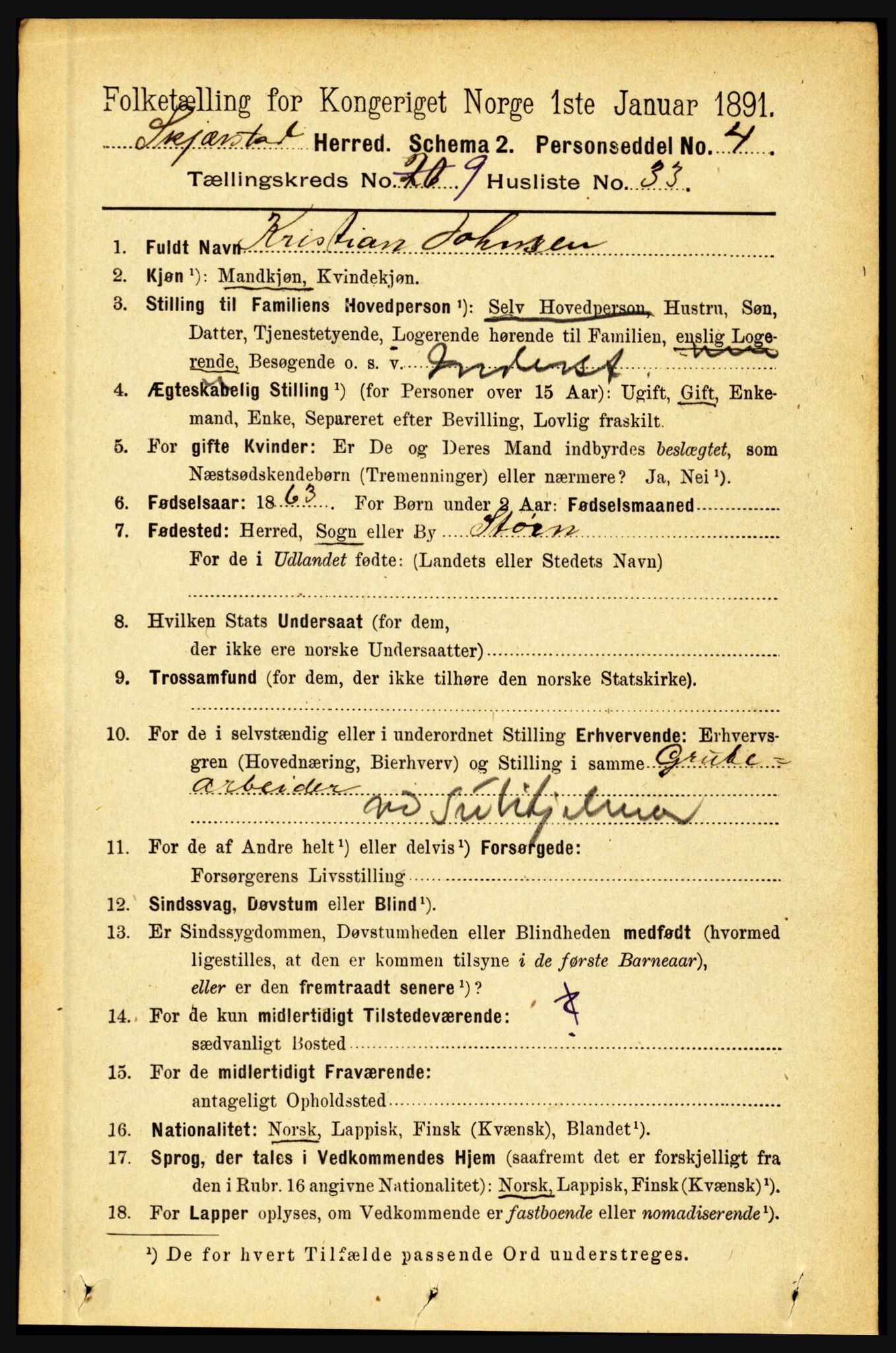 RA, 1891 census for 1842 Skjerstad, 1891, p. 3518