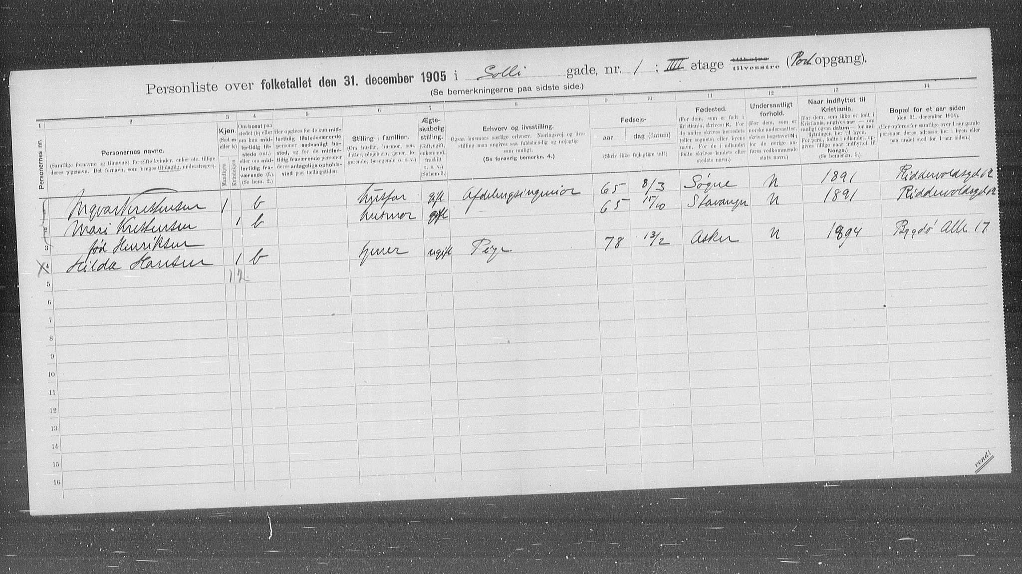 OBA, Municipal Census 1905 for Kristiania, 1905, p. 51700