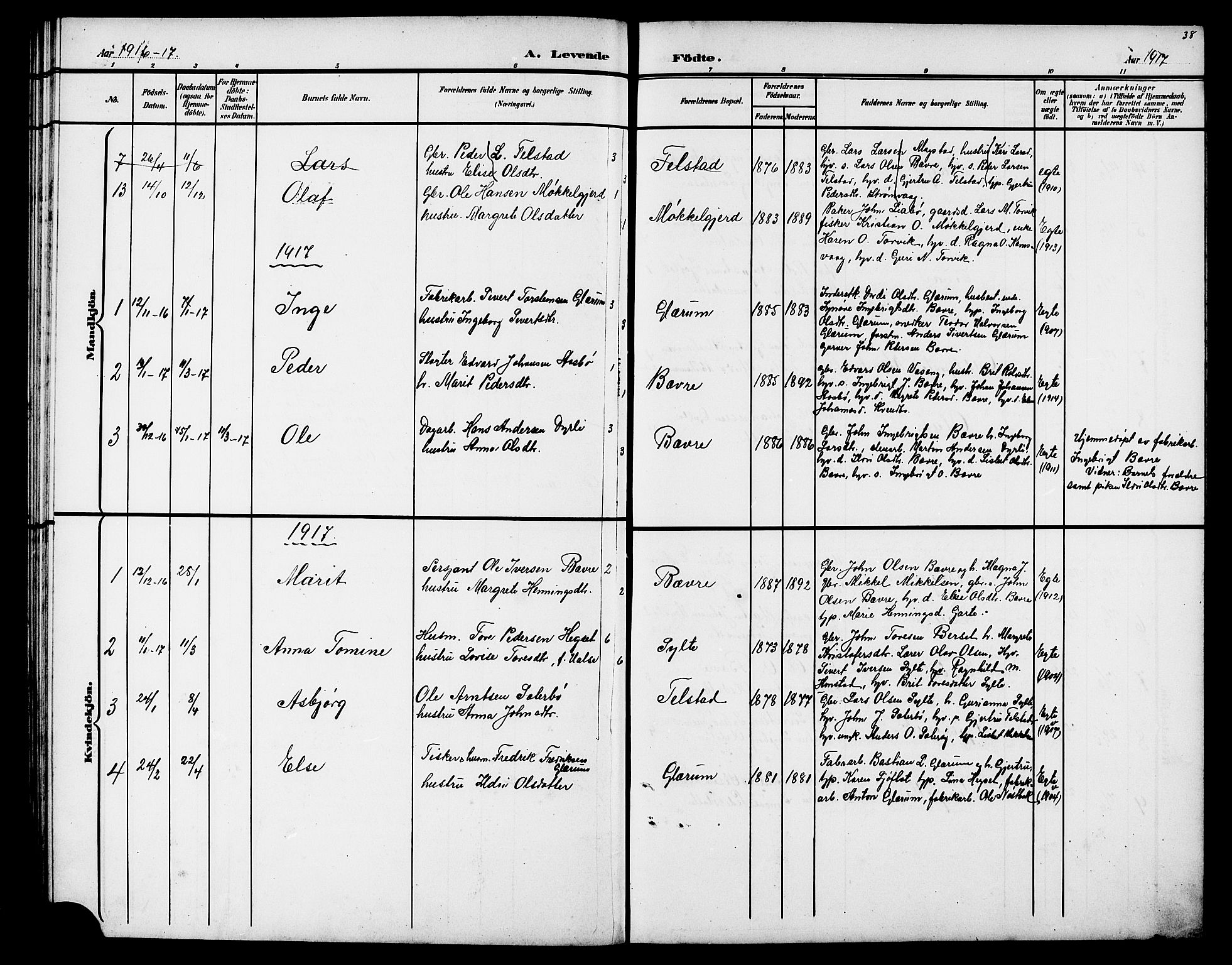 Ministerialprotokoller, klokkerbøker og fødselsregistre - Møre og Romsdal, AV/SAT-A-1454/595/L1053: Parish register (copy) no. 595C05, 1901-1919, p. 38