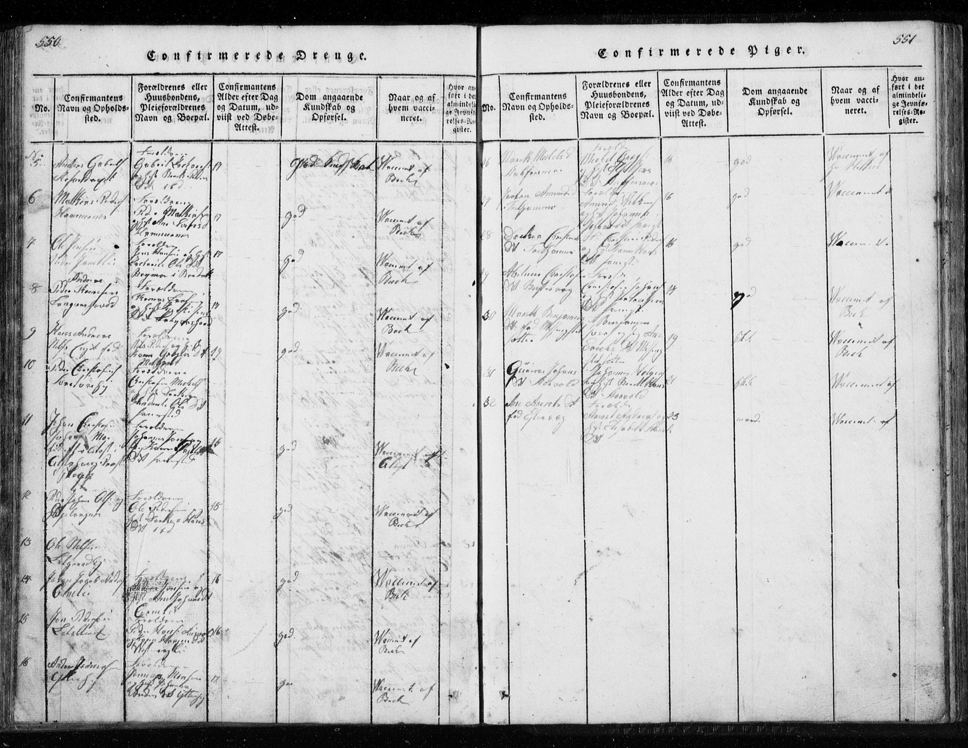 Ministerialprotokoller, klokkerbøker og fødselsregistre - Nordland, AV/SAT-A-1459/827/L0412: Parish register (copy) no. 827C01, 1820-1841, p. 550-551