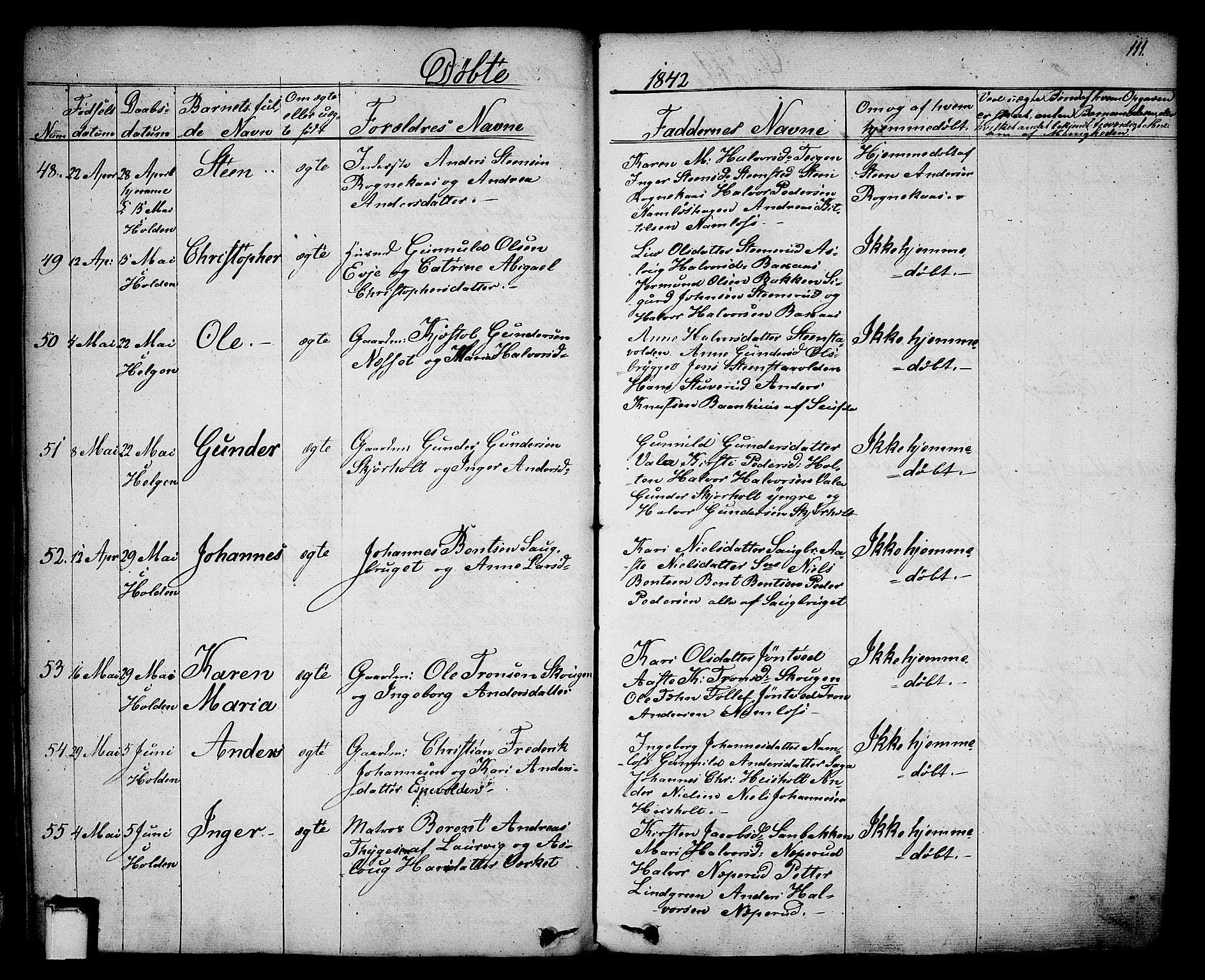 Holla kirkebøker, SAKO/A-272/F/Fa/L0004: Parish register (official) no. 4, 1830-1848, p. 111