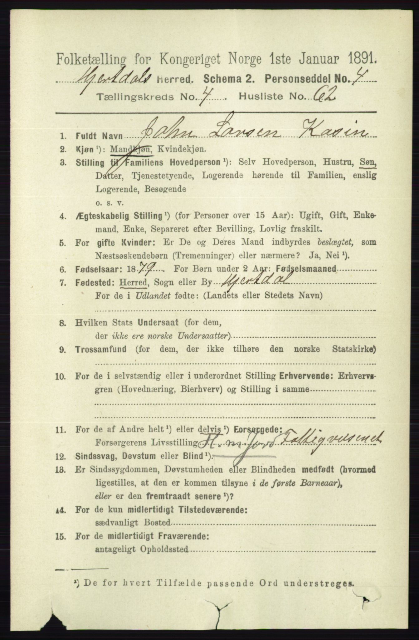 RA, 1891 census for 0827 Hjartdal, 1891, p. 1738