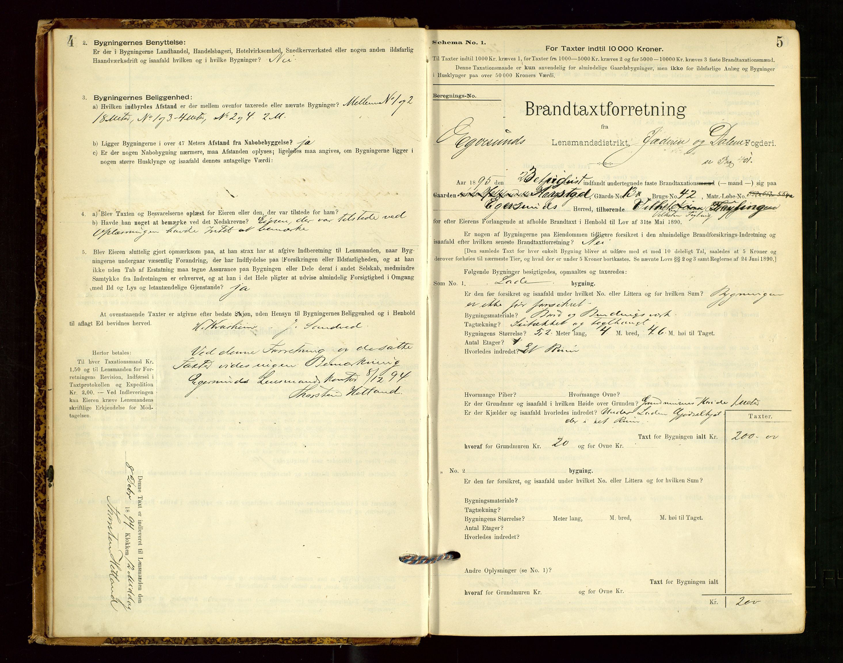 Eigersund lensmannskontor, SAST/A-100171/Gob/L0001: Skjemaprotokoll, 1894-1909, p. 4-5