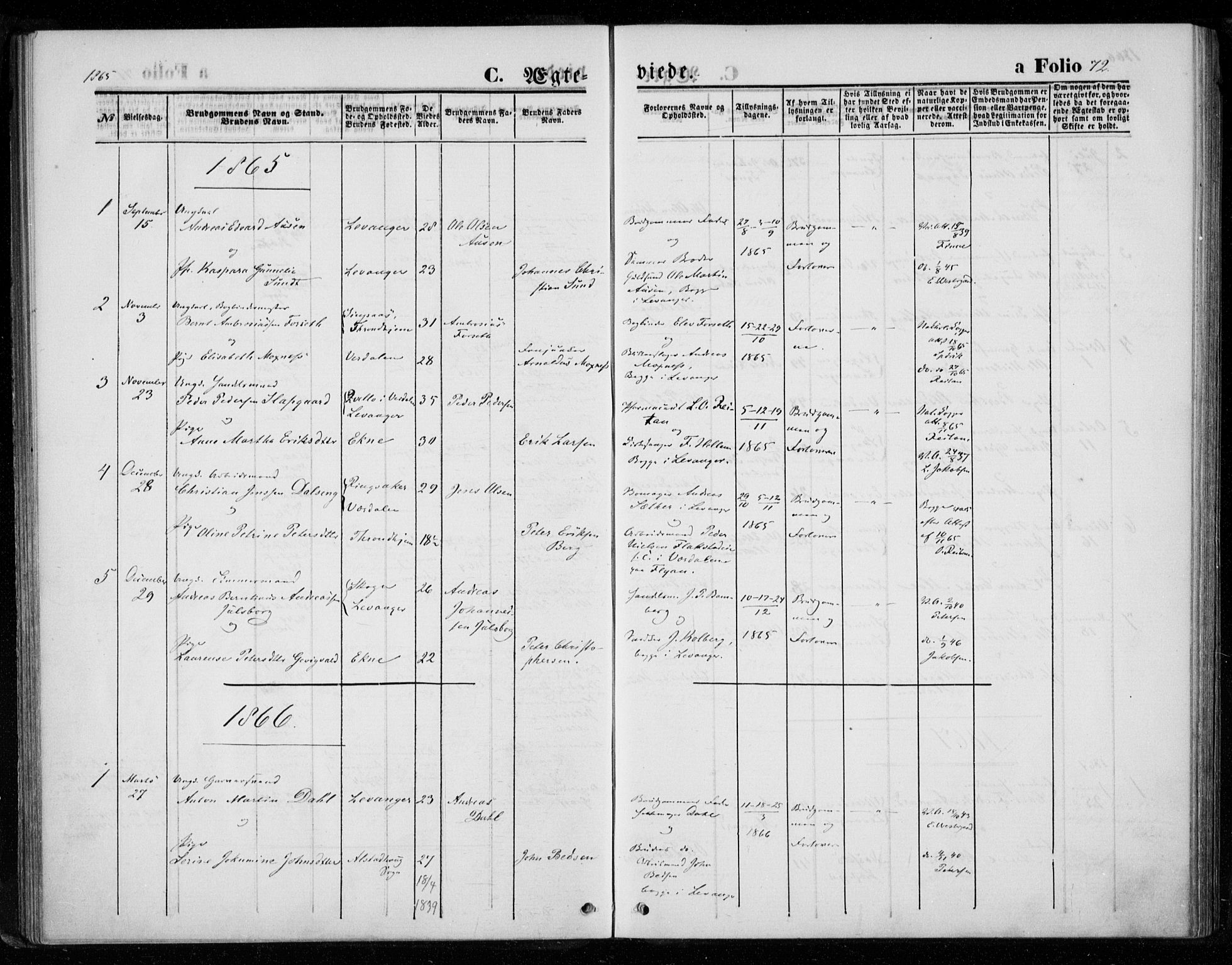 Ministerialprotokoller, klokkerbøker og fødselsregistre - Nord-Trøndelag, SAT/A-1458/720/L0186: Parish register (official) no. 720A03, 1864-1874, p. 72