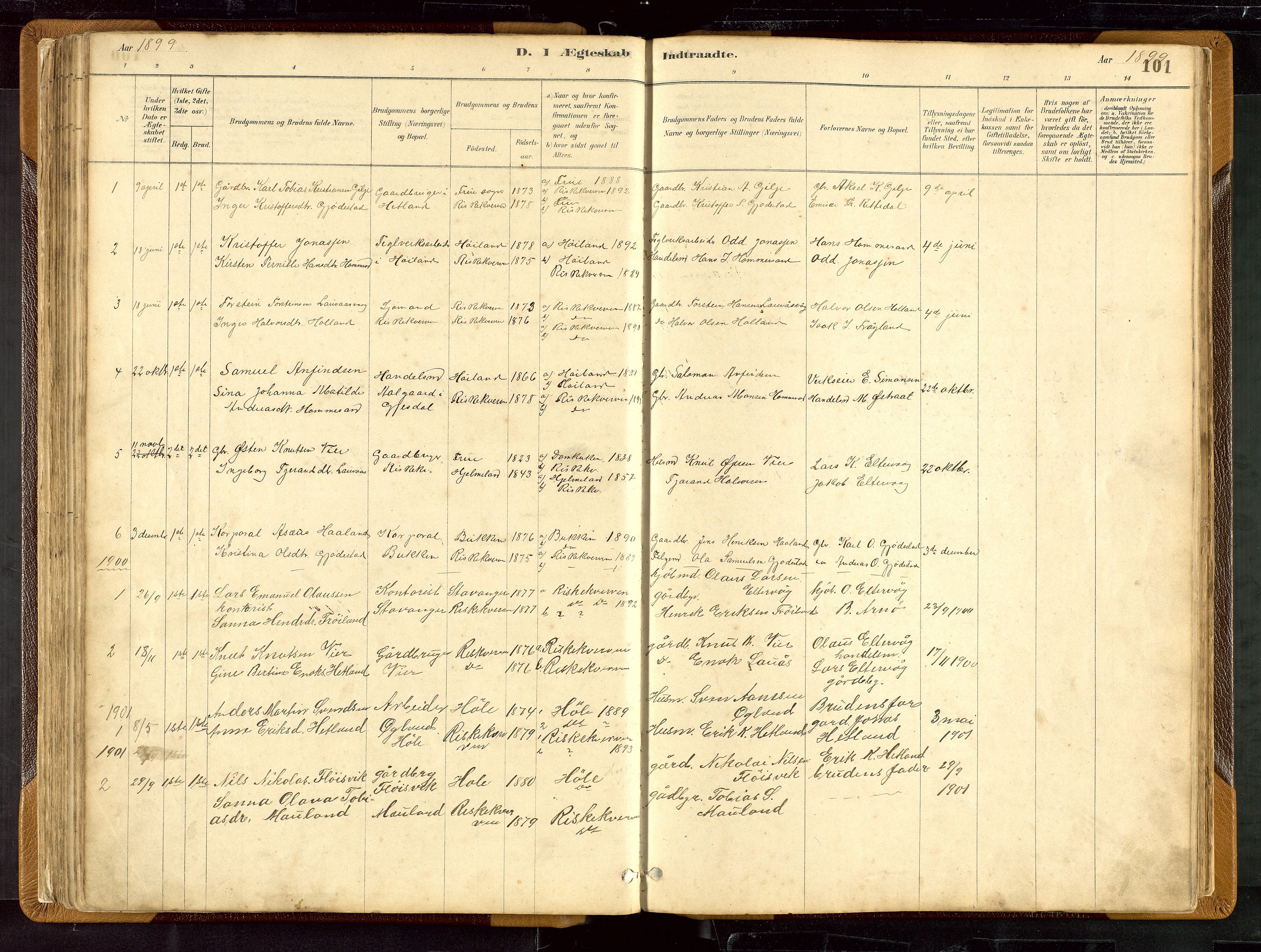 Hetland sokneprestkontor, SAST/A-101826/30/30BB/L0007: Parish register (copy) no. B 7, 1878-1910, p. 101