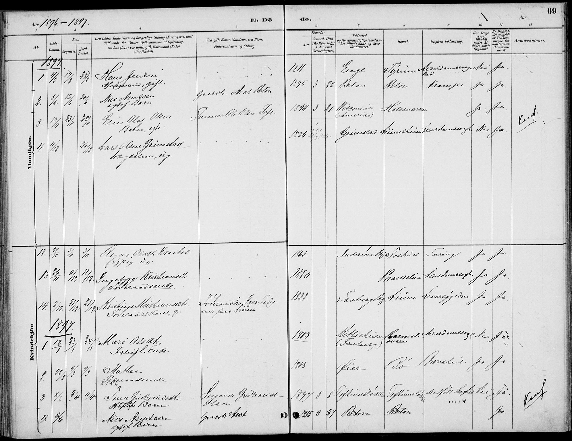 Østre Gausdal prestekontor, SAH/PREST-092/H/Ha/Haa/L0003: Parish register (official) no. 3, 1887-1901, p. 69