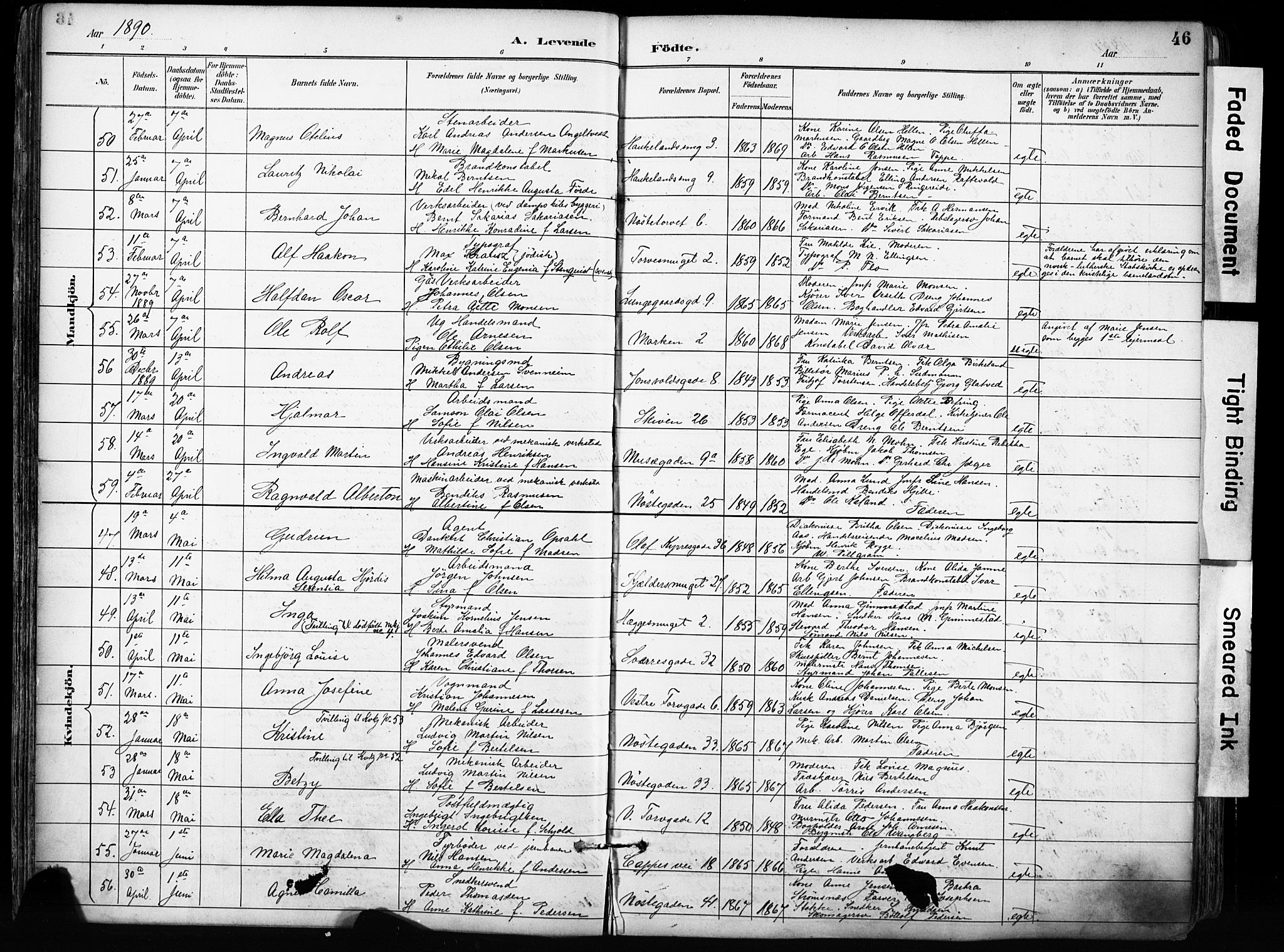 Domkirken sokneprestembete, SAB/A-74801/H/Haa/L0024: Parish register (official) no. B 7, 1888-1903, p. 46